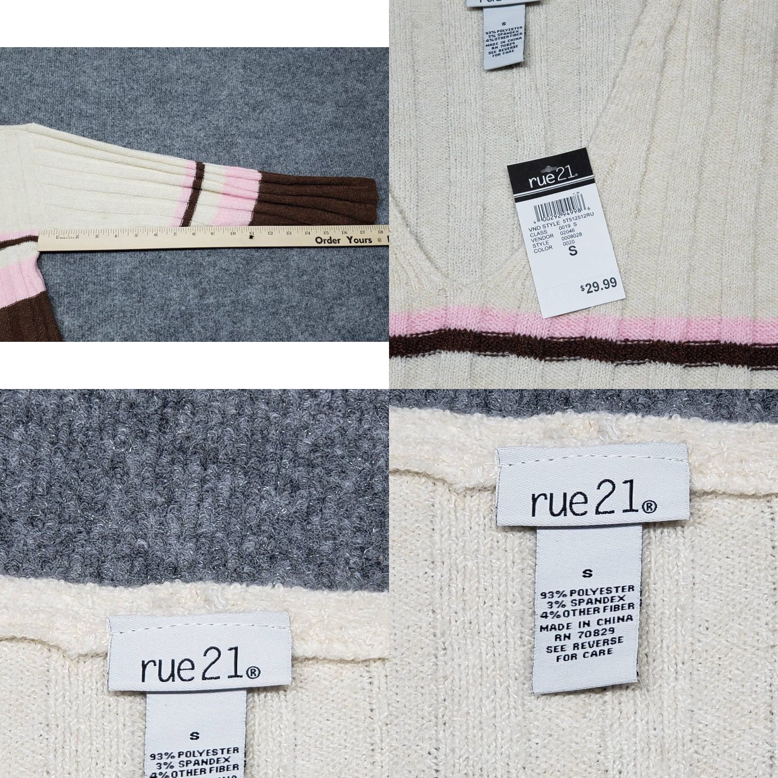 Vintage **Rue21 Women's S Pullover V-Neck Striped Long Sleeve Brown Cropped New** User: Rue21 Women's S Pullover V-Neck Striped Long Sleeve Brown Cropped New Size S / US 4 / IT 40 - 8 Thumbnail