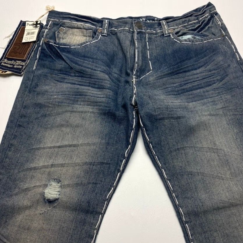 Vintage NWT Franky Max Jeans Mens 38x32 Blue Boot Cut Relaxed Fit Distressed Embroidered Jeans Size US 38 / EU 54 - 4 Thumbnail