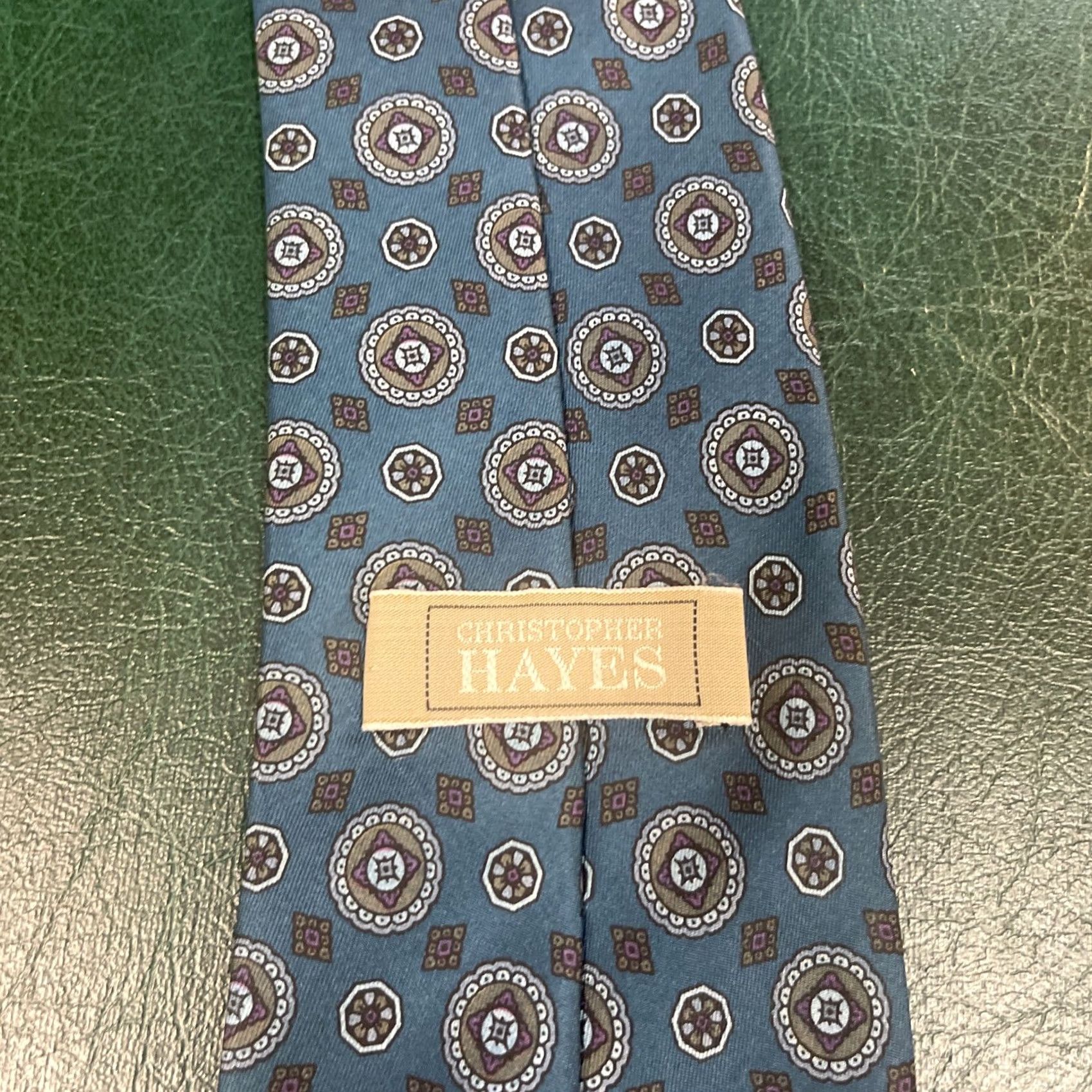 Vintage Christopher Hayes Silk Tie Blue Geometric Coins Pattern Silk Tie Men Blue Coins Geometric Tie Mens Size ONE SIZE - 3 Thumbnail