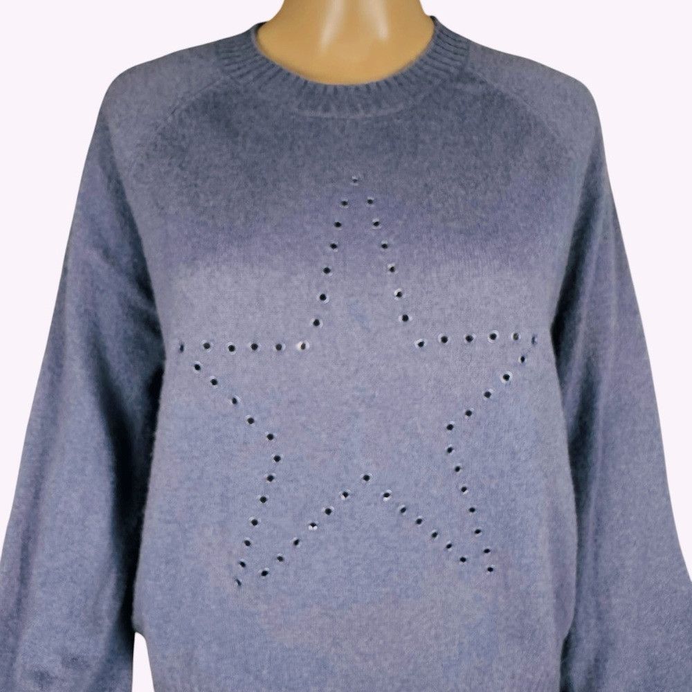 27 Miles 27 Miles Cashmere Puff Sleeve Star Front Grey Blue Sweater Size M / US 6-8 / IT 42-44 - 2 Thumbnail