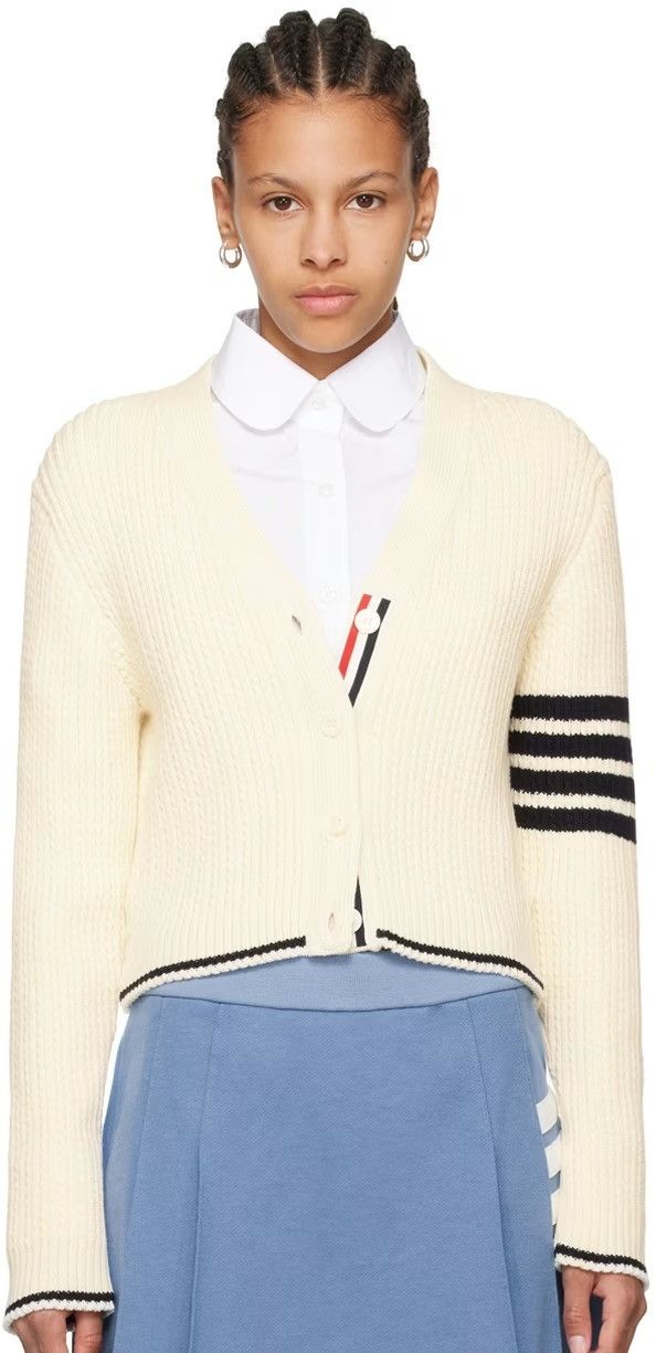 Thom Browne o1s22i1n0924 "Merino Wool 4-Bar Cardigan in Ivory Size XS / US 0-2 / IT 36-38 - 1 Thumbnail