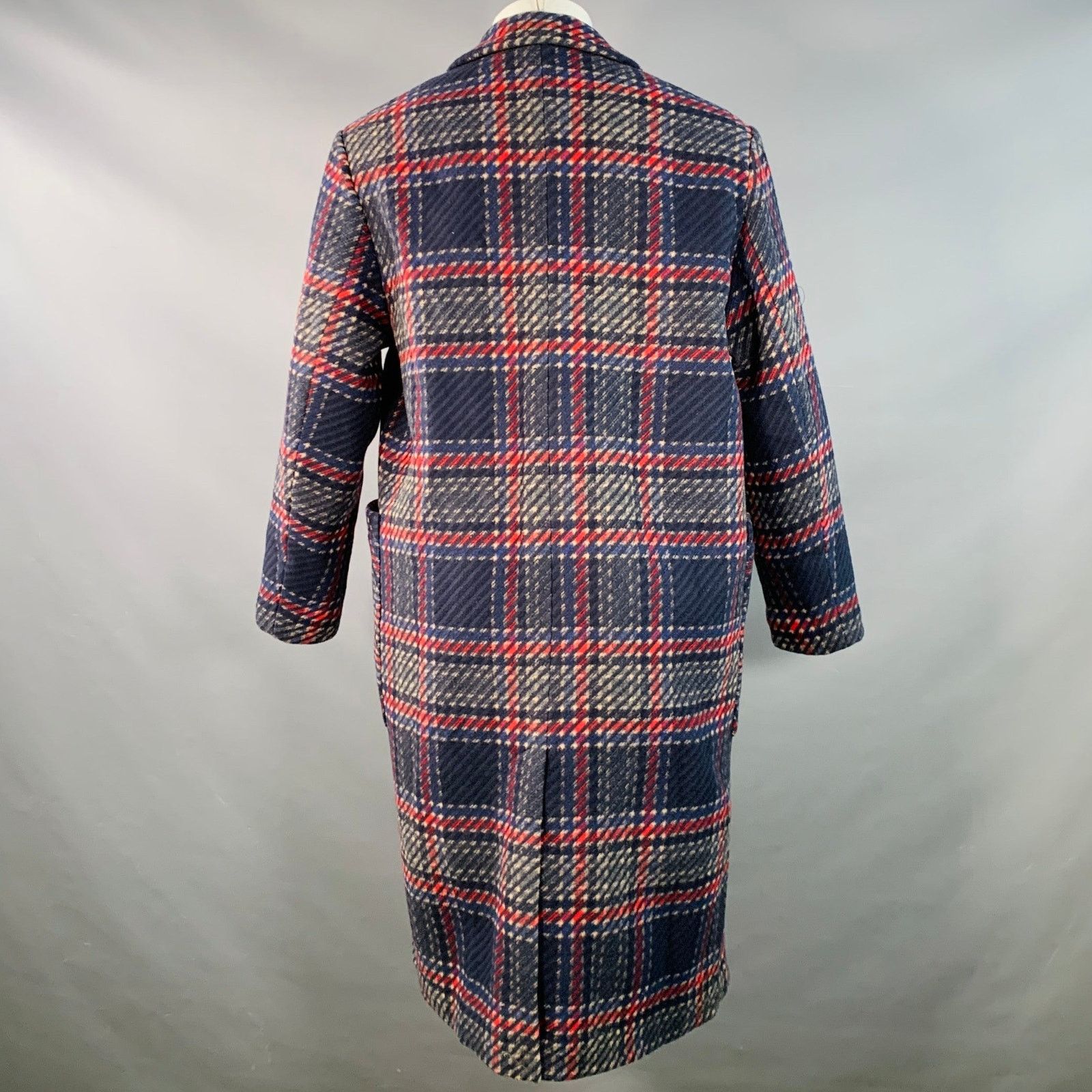 Kith Royce Navy Red Beige Wool Blend Plaid Double Breasted Coat Size US S / EU 44-46 / 1 - 5 Thumbnail