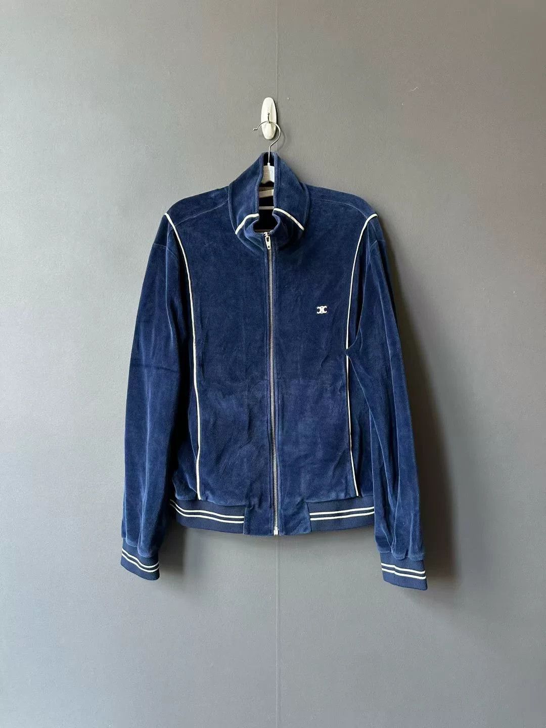 celine blue velvet jacket in size large