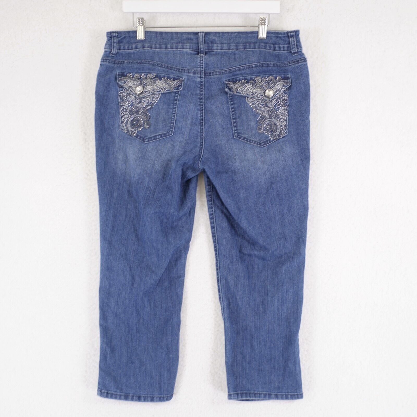 Chicos Chico's Platinum Denim Blue Jeans Rhinestone Stone Wash Size Size 26" / US 2 / IT 38 - 6 Thumbnail