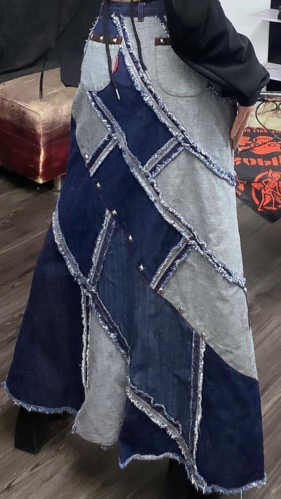 Japanese Brand Vintage y2k denim patch long skirt 🦋💗 Size 24" / US 00 / IT 34 - 6 Thumbnail