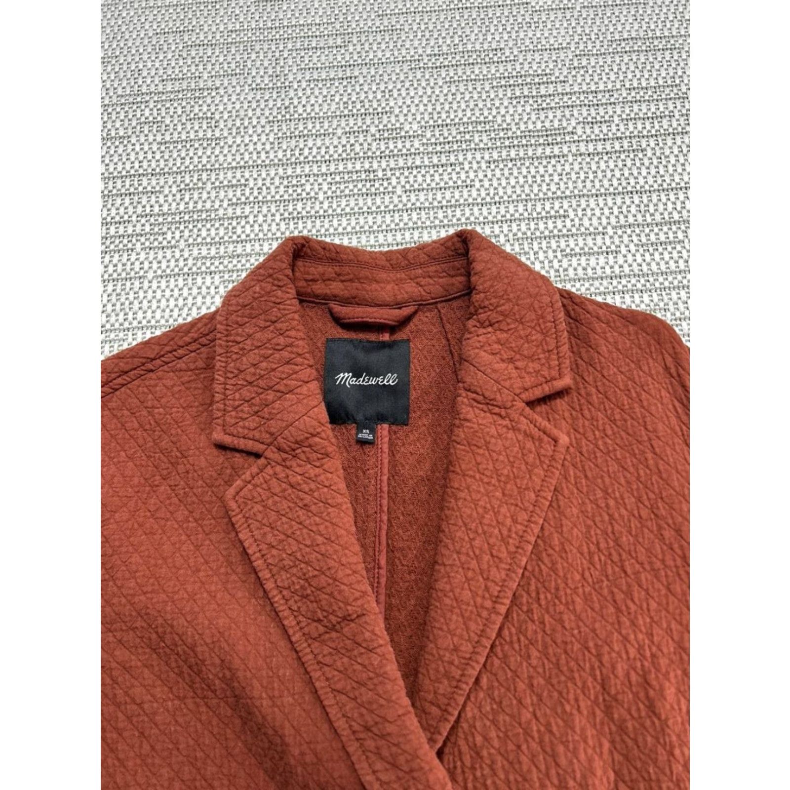Madewell VINTAGE Madewell Diamond Jacquard Shaw Blazer Jacket Womens XS Brown Cotton Regular Fit Size XS / US 0-2 / IT 36-38 - 3 Thumbnail