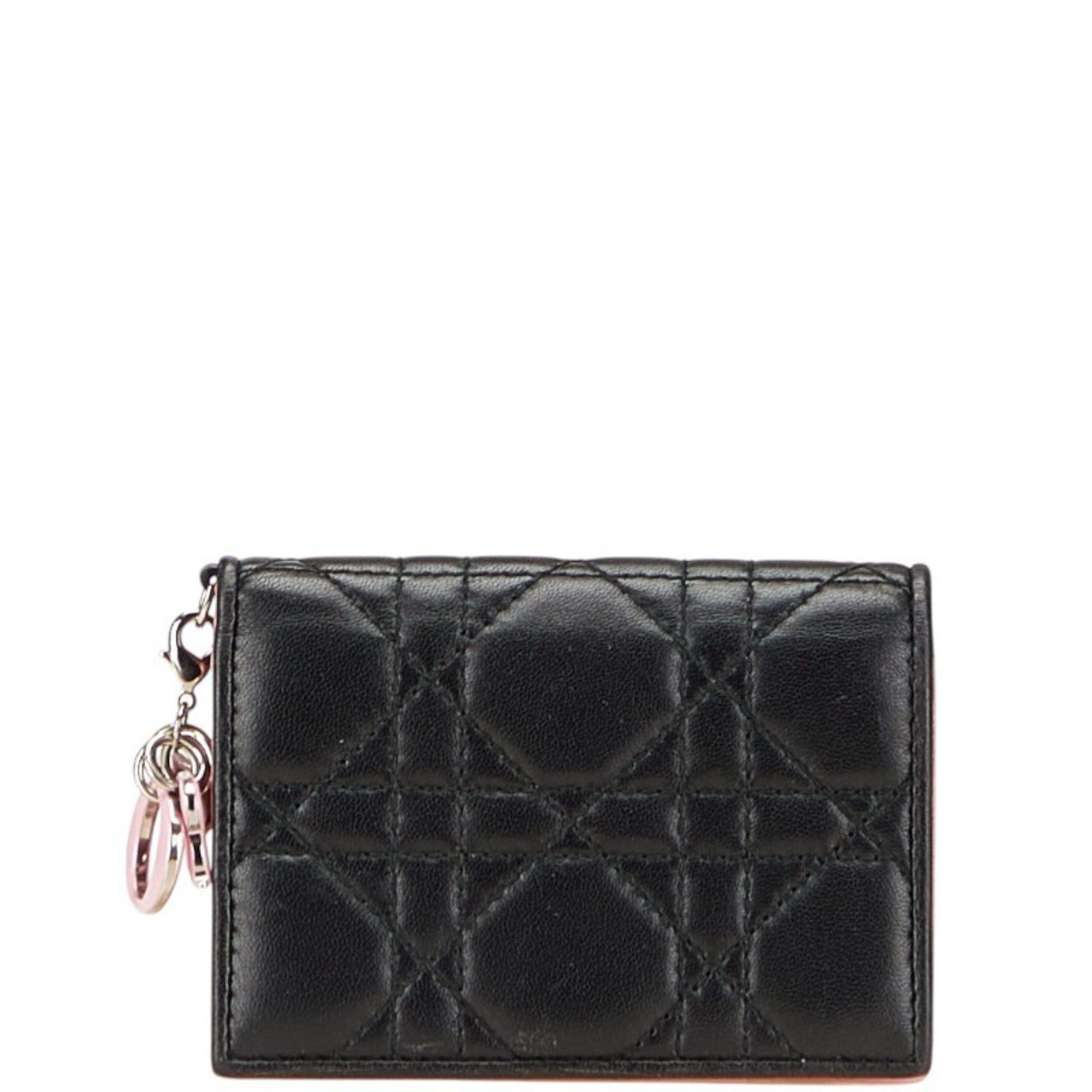 Dior Christian Dior Dior Cannage Lady Business Card Case in Black and Pink Leather for Women Size ONE SIZE - 1 Thumbnail