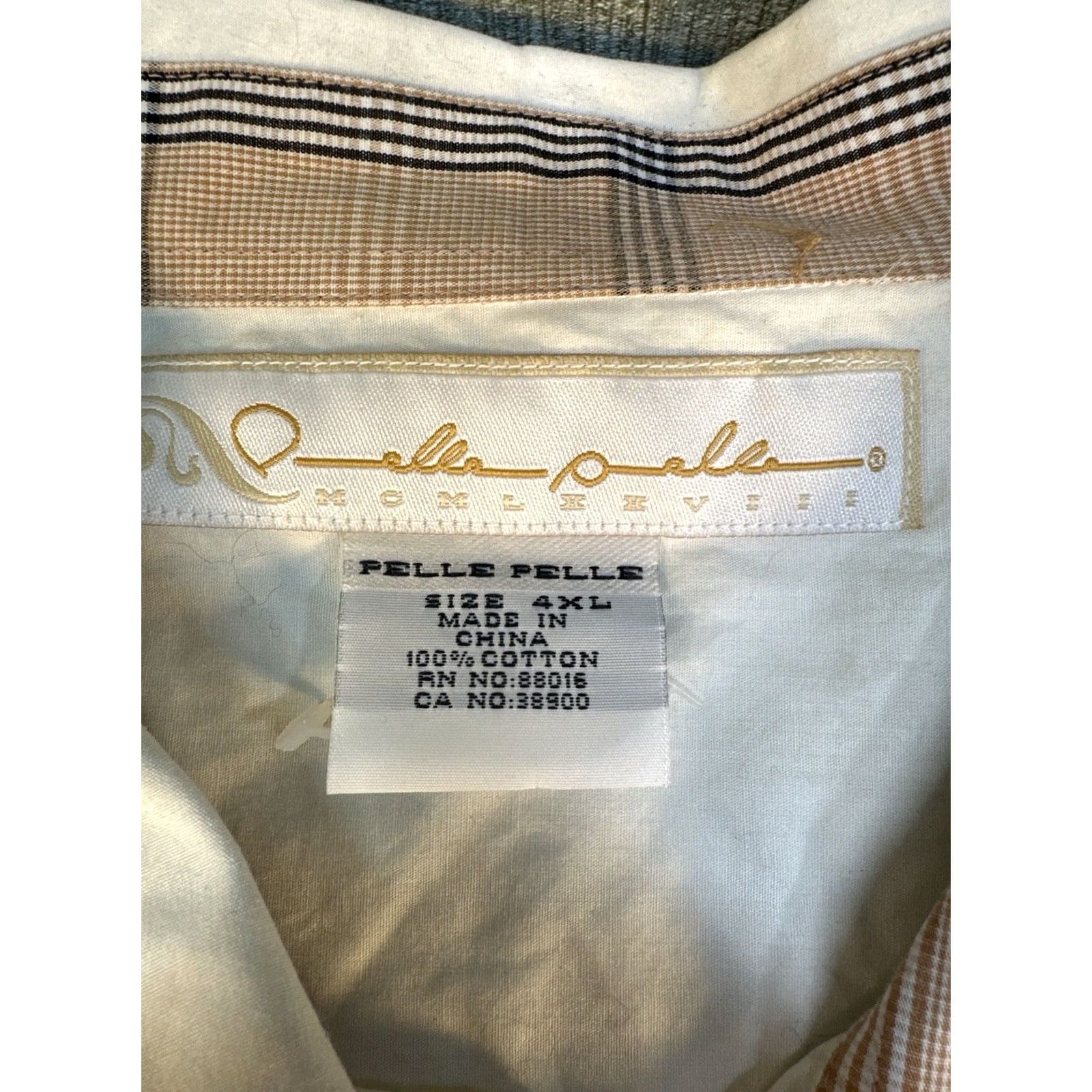 Pelle Pelle VINTAGE Pelle Pelle Dress Shirt 4XL 90s 00s French Cuff Plaid Trim Button-Up Men's Shirt Ivory Size 48R - 2 Thumbnail