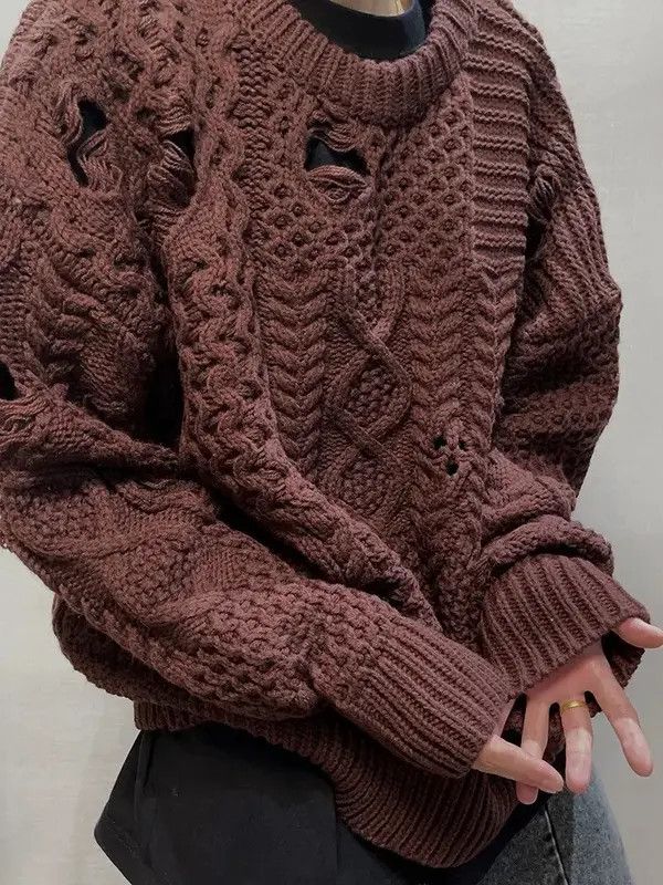 VIBE Retro distressed damage cable knit grunge sweater knitwear Size US M / EU 48-50 / 2 - 1 Thumbnail