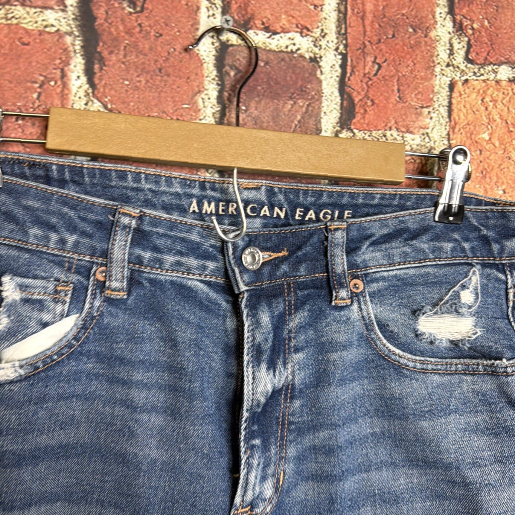 American Eagle Outfitters American Eagle Jeans Womens 12 Blue Mom Straight Leg Stretch Distressed Denim Size 34" / US 12 / IT 48 - 2 Thumbnail