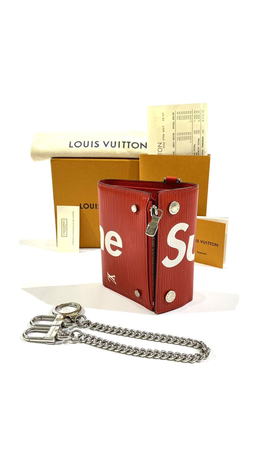 Louis Vuitton × Supreme Louis Vuitton X SUPREME Chain Wallet Red EPI Leather Size ONE SIZE - 3 Thumbnail