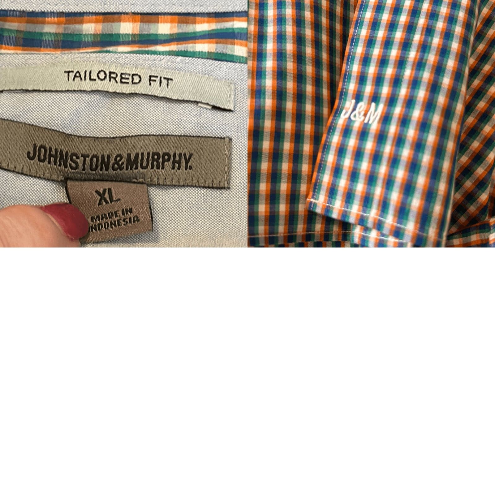 Johnston & Murphy Johnston & Murphy Button-Down Shirt XL Men Plaid Blue Orange Gingham Tailored Fit Multicolor Sleeve Long Sleeve Pattern Size US XL / EU 56 / 4 - 8 Thumbnail