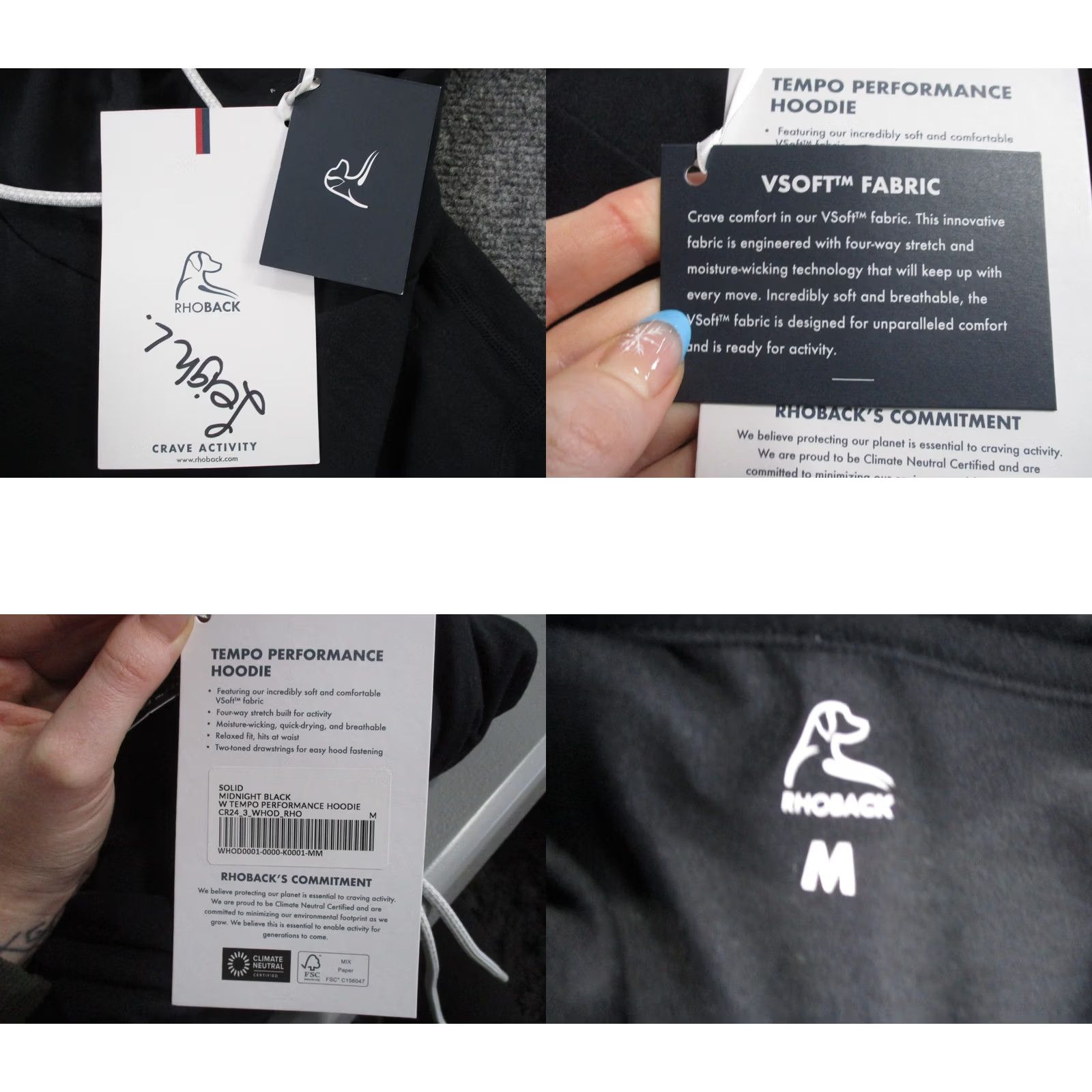 Vintage Rhoback Hoodie Womens M Black Tempo Performance Pullover Nike-Style? Size M / US 6-8 / IT 42-44 - 8 Thumbnail
