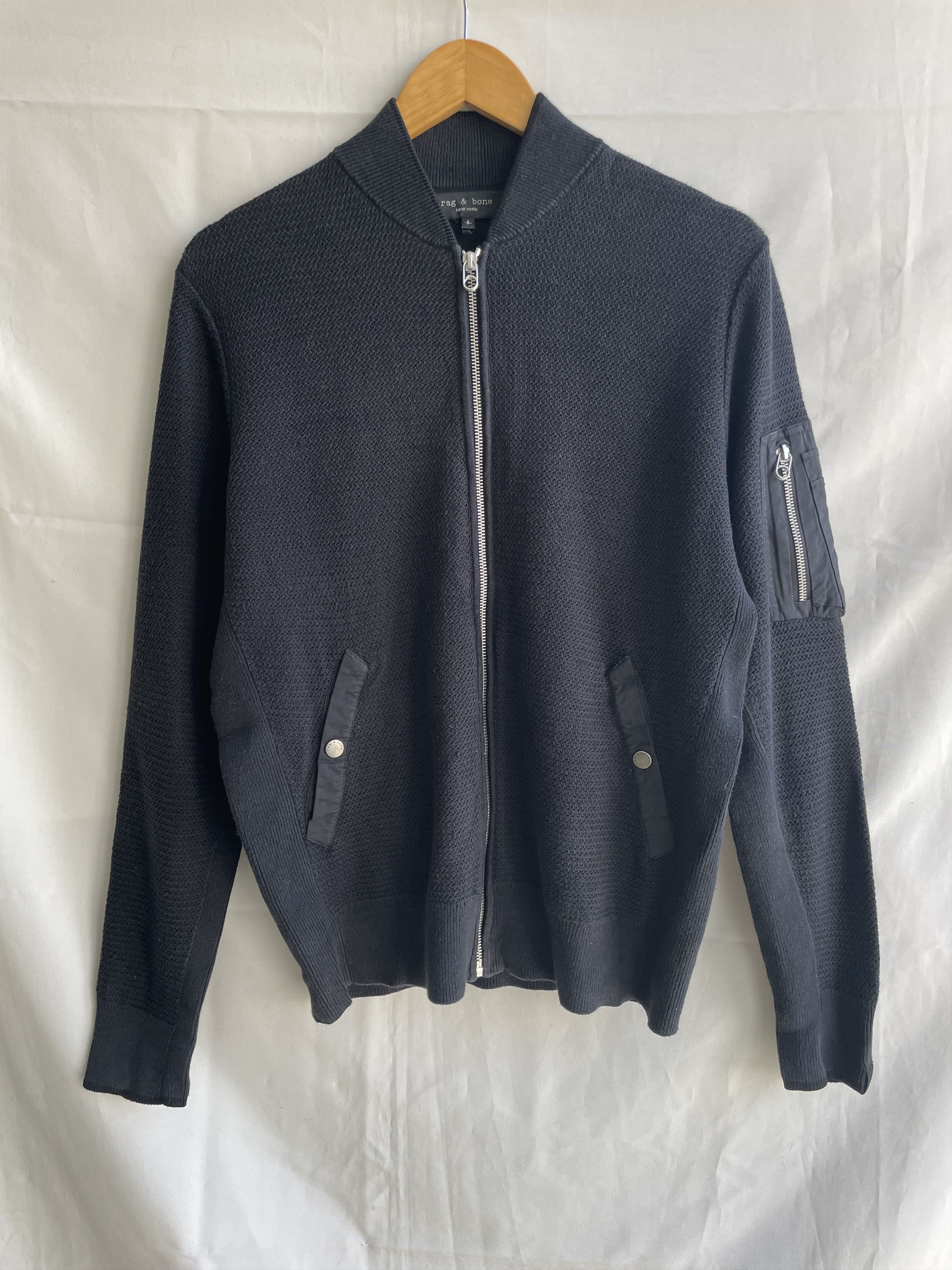 Rag & Bone Rag & Bone Cotton Hemp Zip Up Dark Navy Bomber Cardigan Size US S / EU 44-46 / 1 - 1 Thumbnail