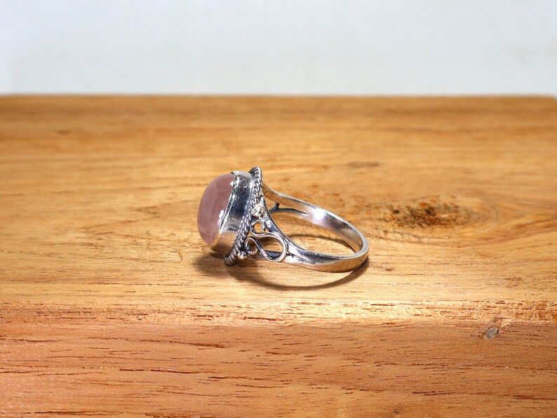 Handmade Handmade Rose Quartz Ring: 925 Silver, January Birthstone Size ONE SIZE - 6 Thumbnail