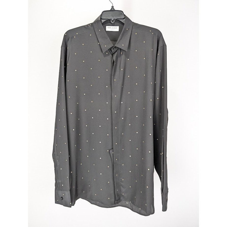 Saint Laurent Paris o1rshd1 Collar Classic Shirt in Black/Gold Size US XL / EU 56 / 4 - 1 Thumbnail