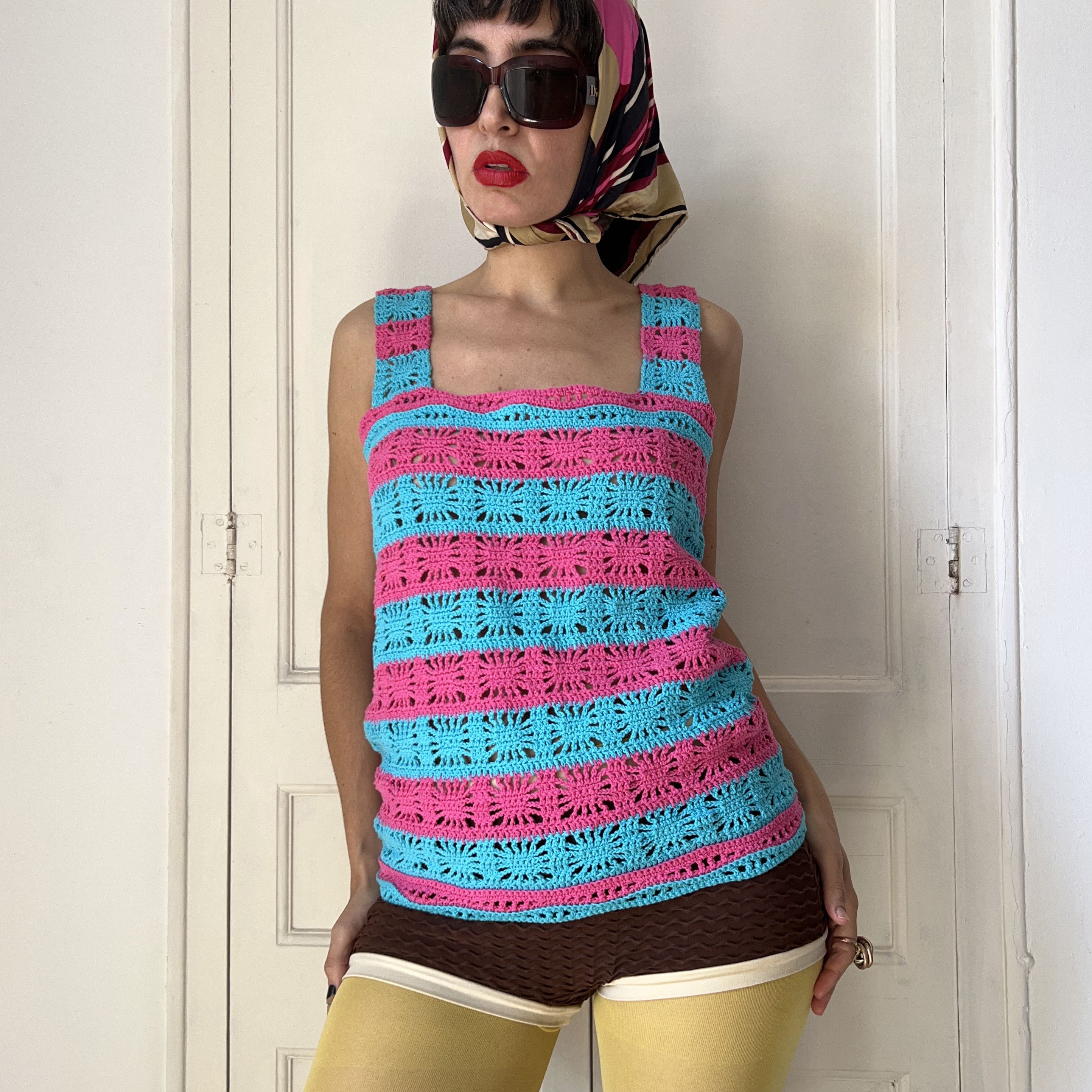 Vintage Vintage Boho Striped Crochet Tank Top Size M / US 6-8 / IT 42-44 - 4 Thumbnail
