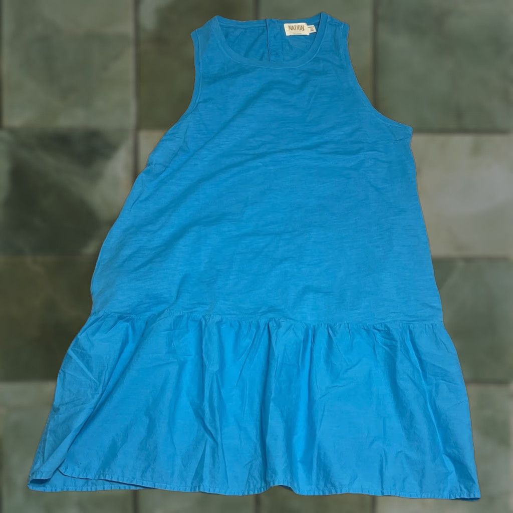 Nation LTD Nation LTD Women's Sleeveless Cotton T-Shirt Dress Blue XL Casual Summer Knee Length Size XL / US 12-14 / IT 48-50 - 1 Thumbnail