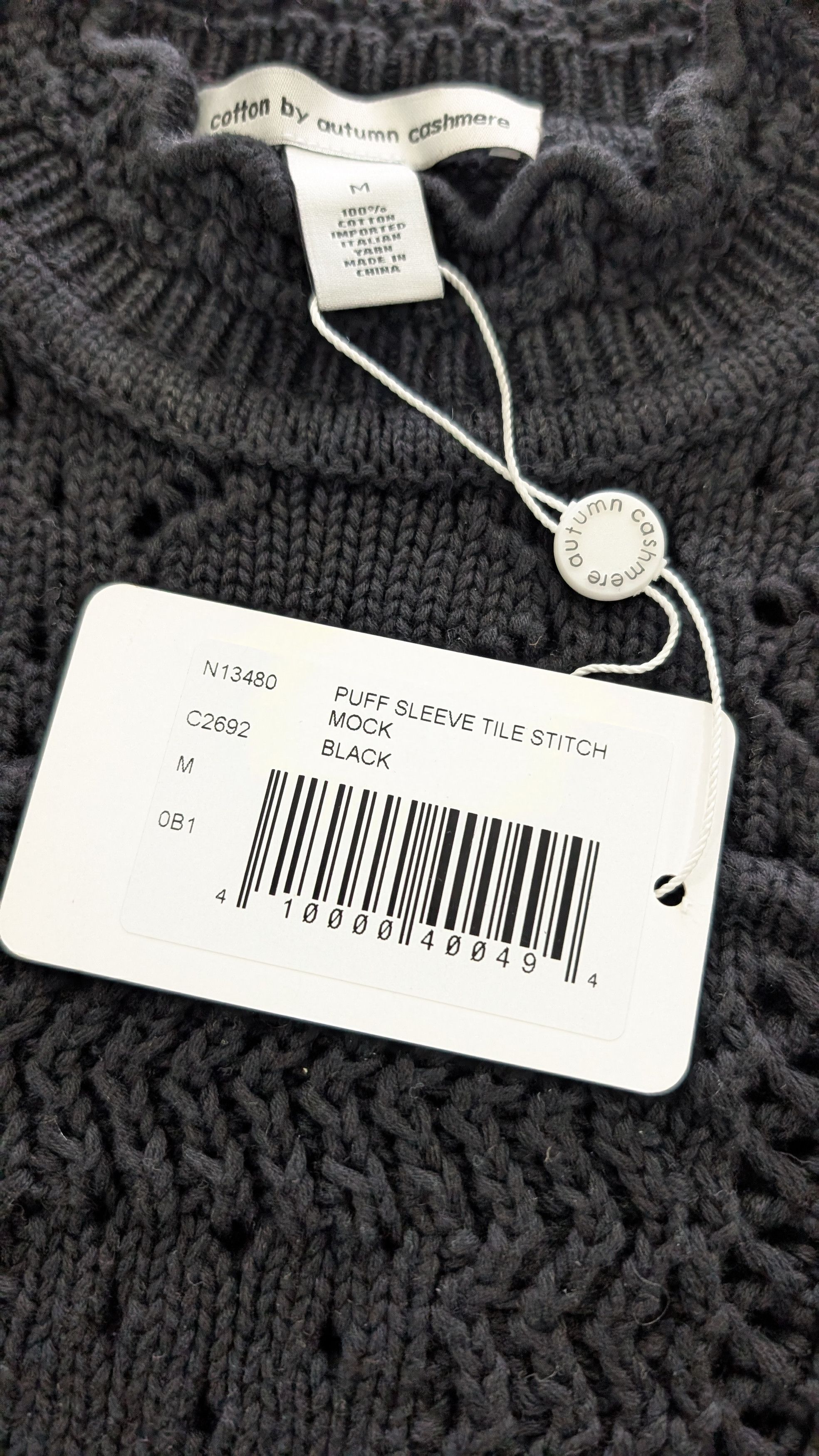 Autumn Cashmere AUTUMN CASHMERE Puff Sleeve Tile Stitch Mock Neck Size M Size M / US 6-8 / IT 42-44 - 6 Thumbnail