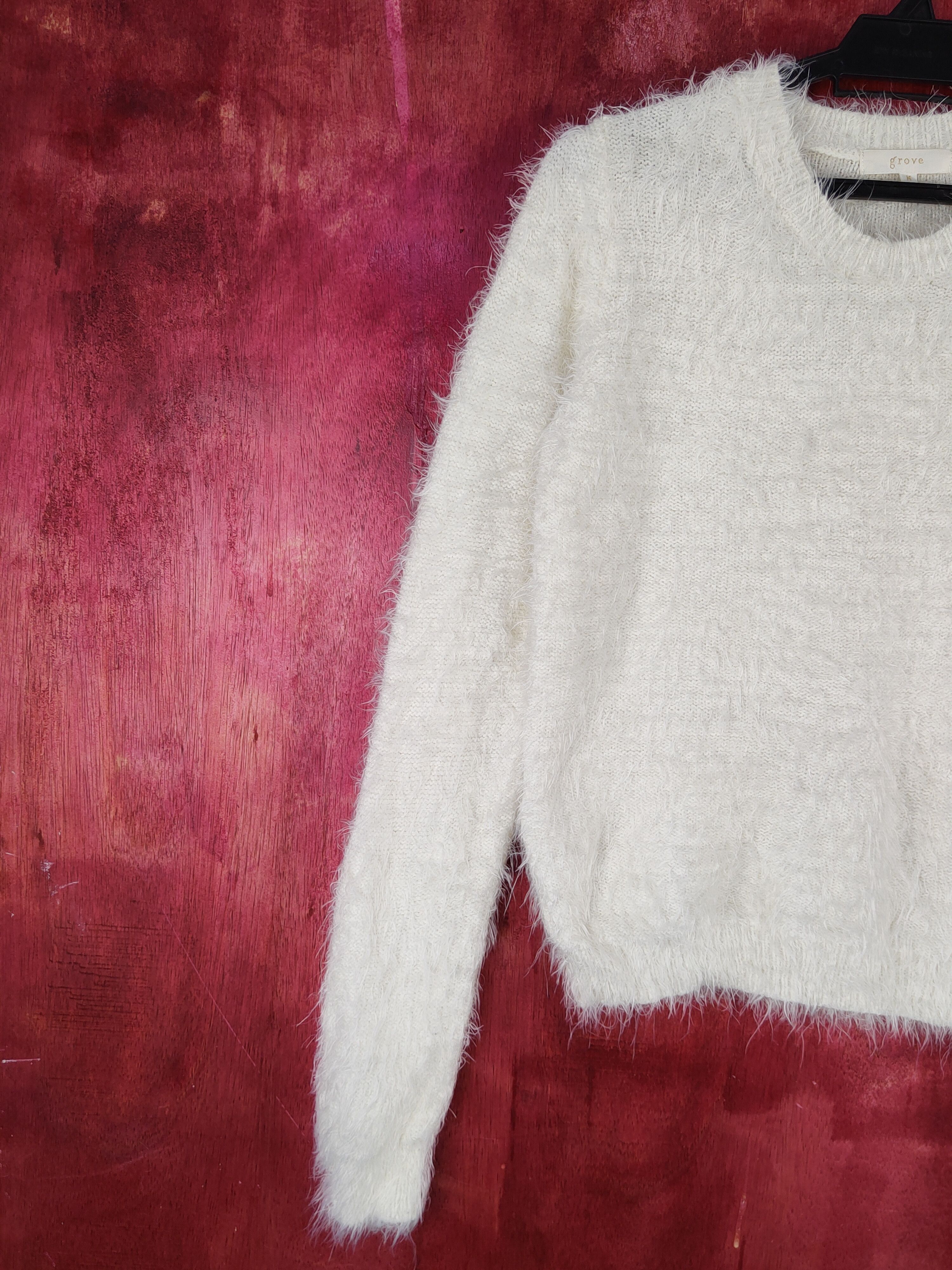 Homespun Knitwear Grove Ivory Shag Shaggy Fur Mohair Knitwear #S2060 Size M / US 6-8 / IT 42-44 - 3 Thumbnail