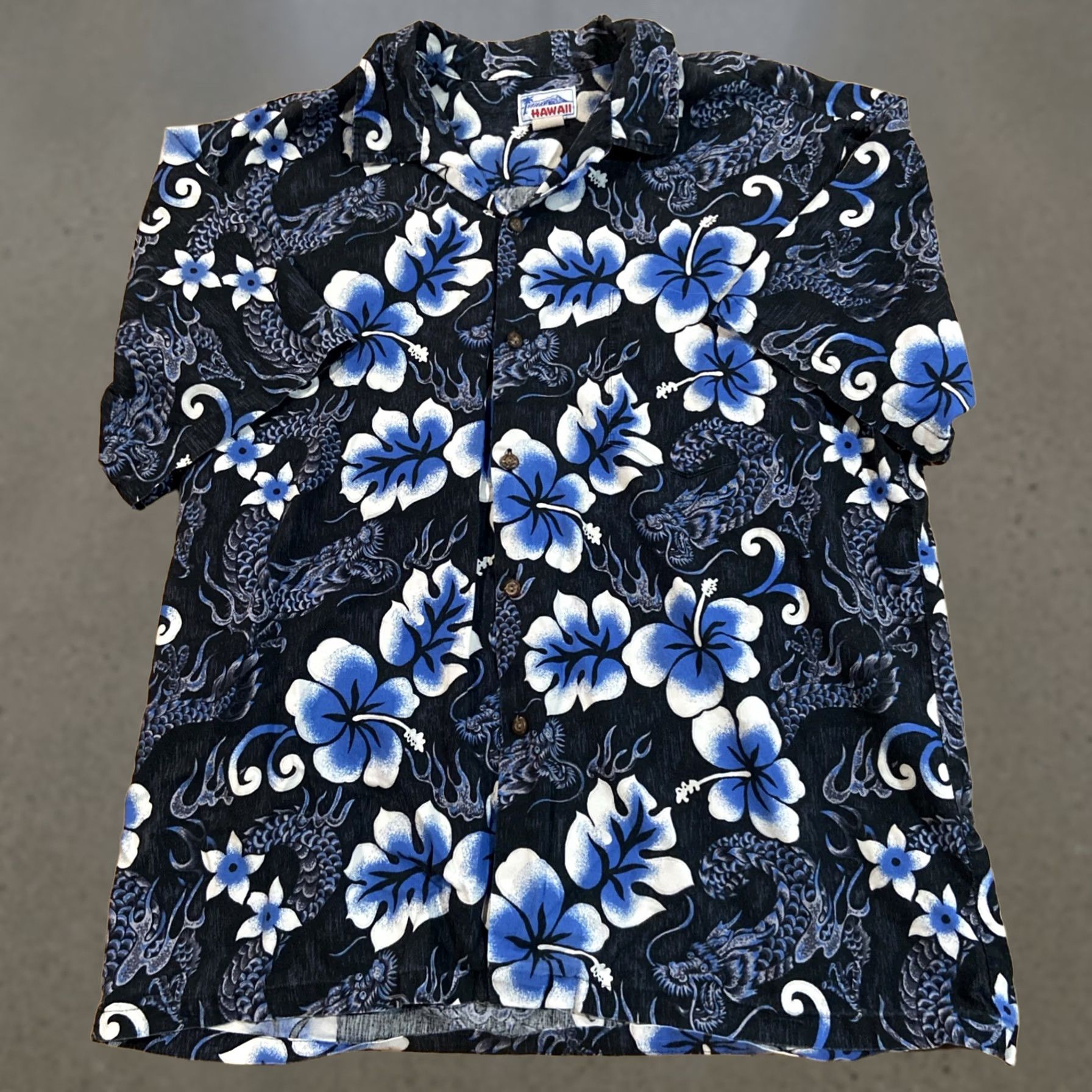 Vintage VINTAGE Hawaiian Shirt Asian DRAGON Themed Large Made In Hawaii Shirt Mens Short Sleeve Button-Up Black 1980s Hawaii Theme Casual Size US L / EU 52-54 / 3 - 1 Thumbnail