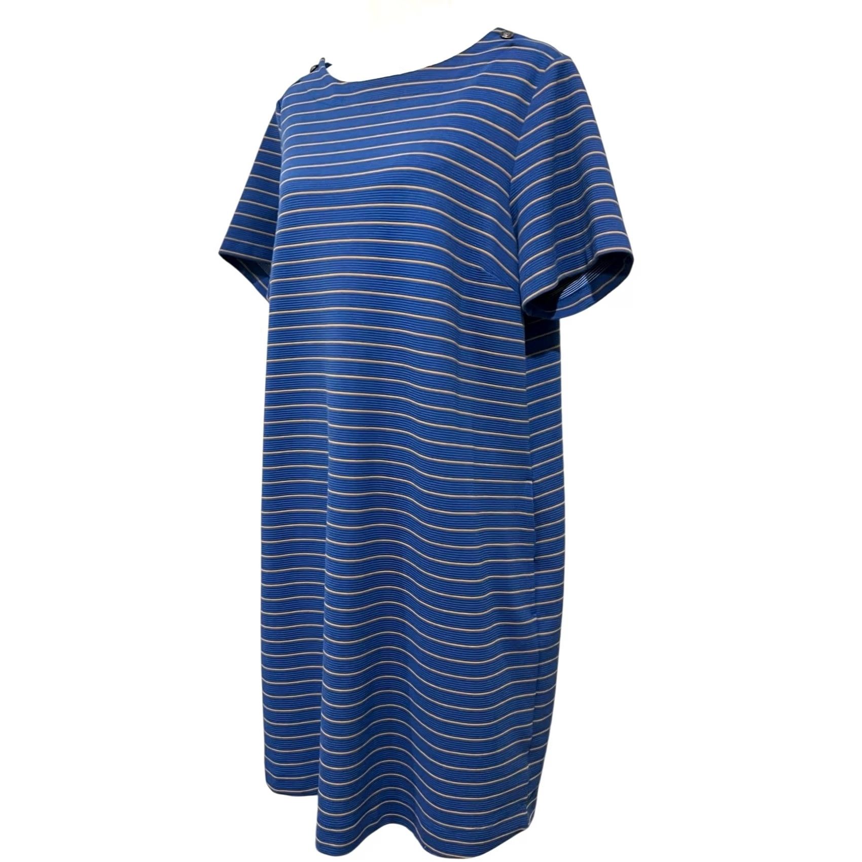 Lands' End Lands' End Dress Womens Plus 1X Tee Shirt Shift Striped Pockets Coastal Nautical Shirt Dress Knee Length Boat Neck Short Sleeve Womens Size XL / US 12-14 / IT 48-50 - 3 Thumbnail