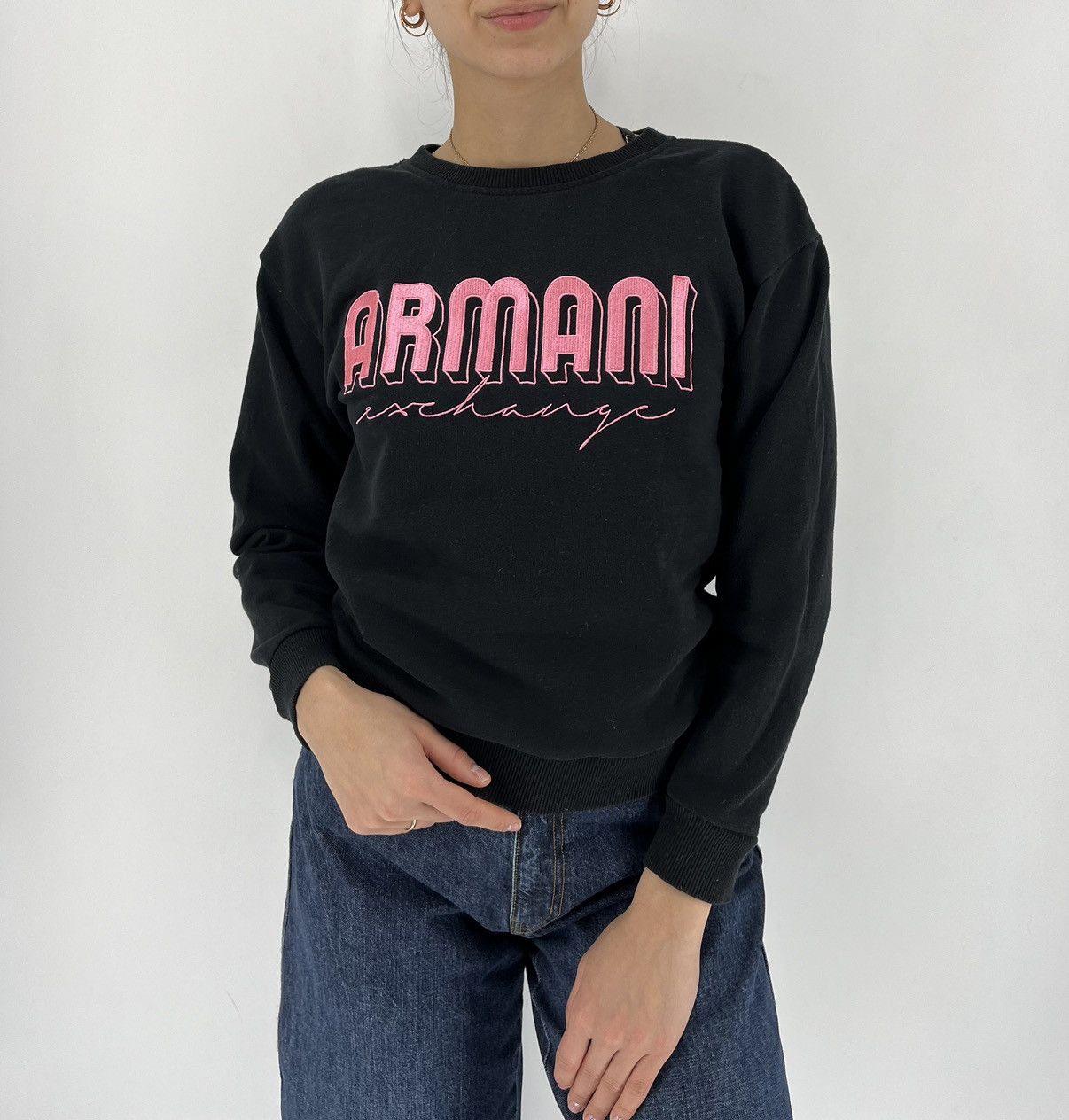 Armani Exchange × Emporio Armani × Giorgio Armani Vintage Armani Exchange Embroidery Distress Sweatshirt Size XS / US 0-2 / IT 36-38 - 2 Thumbnail
