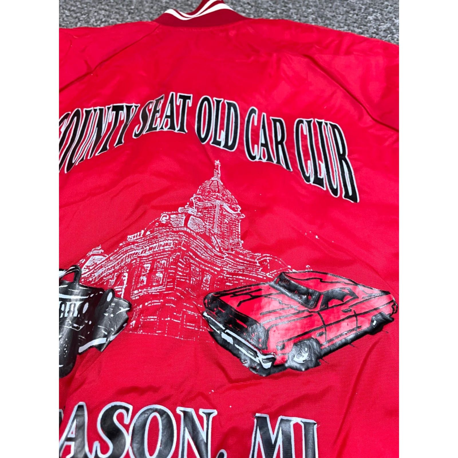 Vintage VINTAGE Mason Michigan County Seat Old Car Club Bomber Jacket Adult Large Red Satin 80s Retro Mens Size US L / EU 52-54 / 3 - 5 Thumbnail