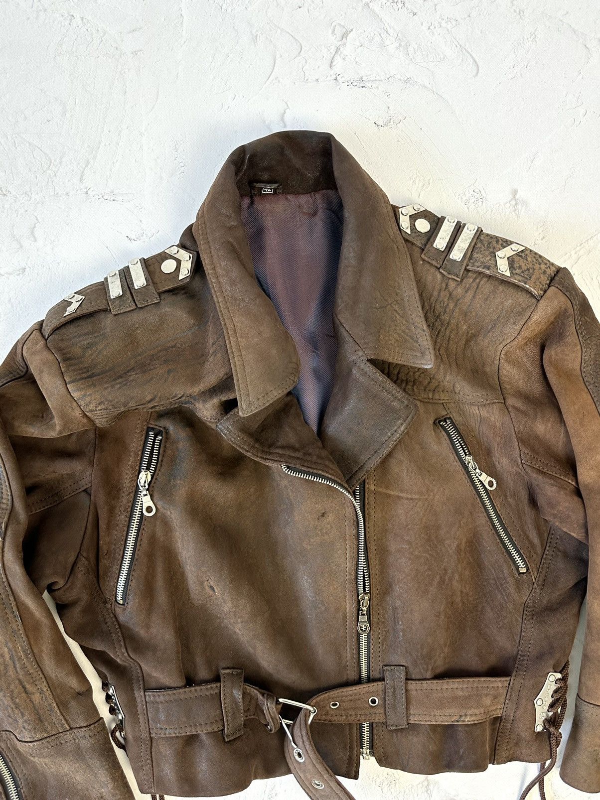 Vintage Vintage Real Leather Brown Cropped Biker Jacket Size M / US 6-8 / IT 42-44 - 5 Thumbnail