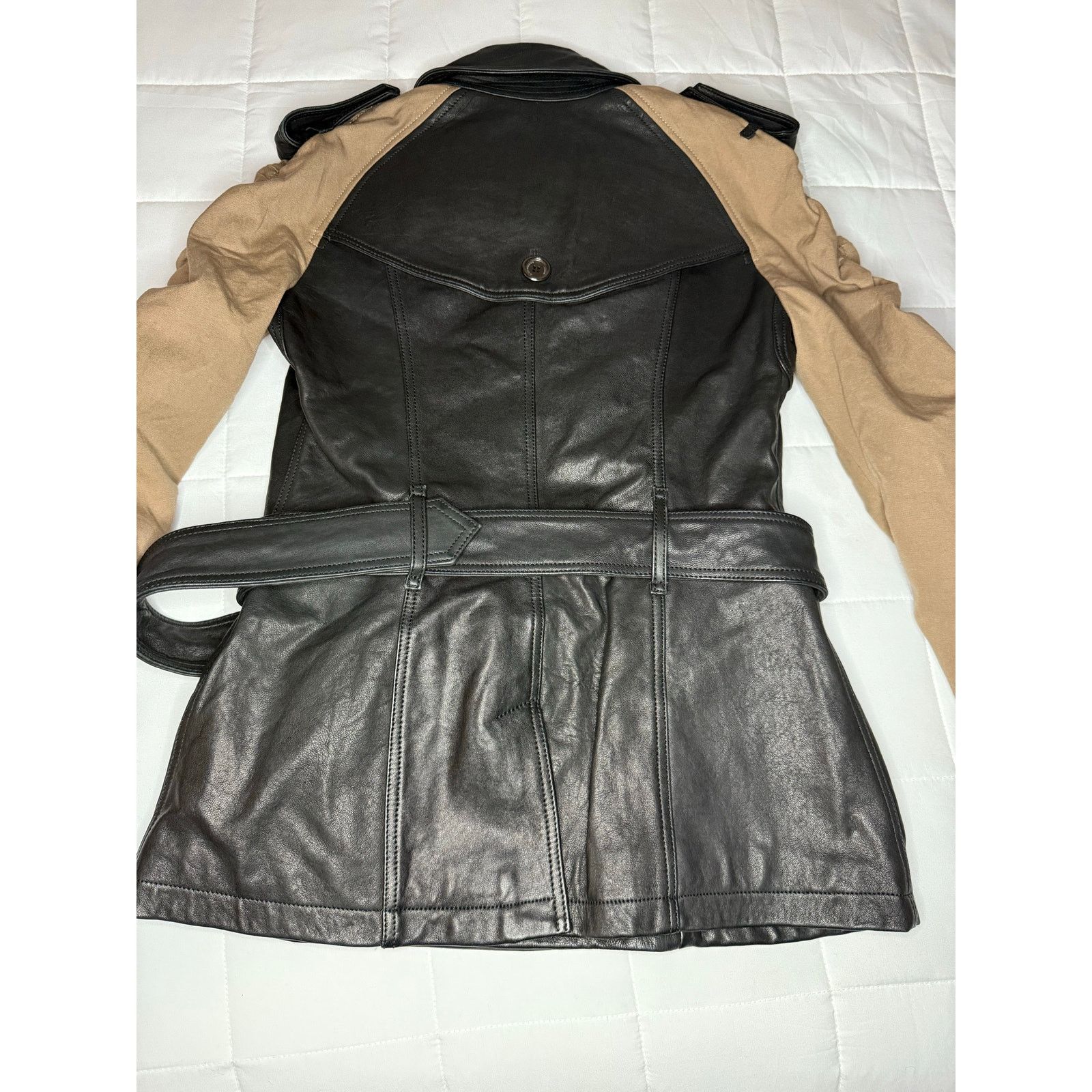 Burberry Burberry Brit Black Brown Leather Cotton Belted Jacket US 4 Size S / US 4 / IT 40 - 8 Thumbnail