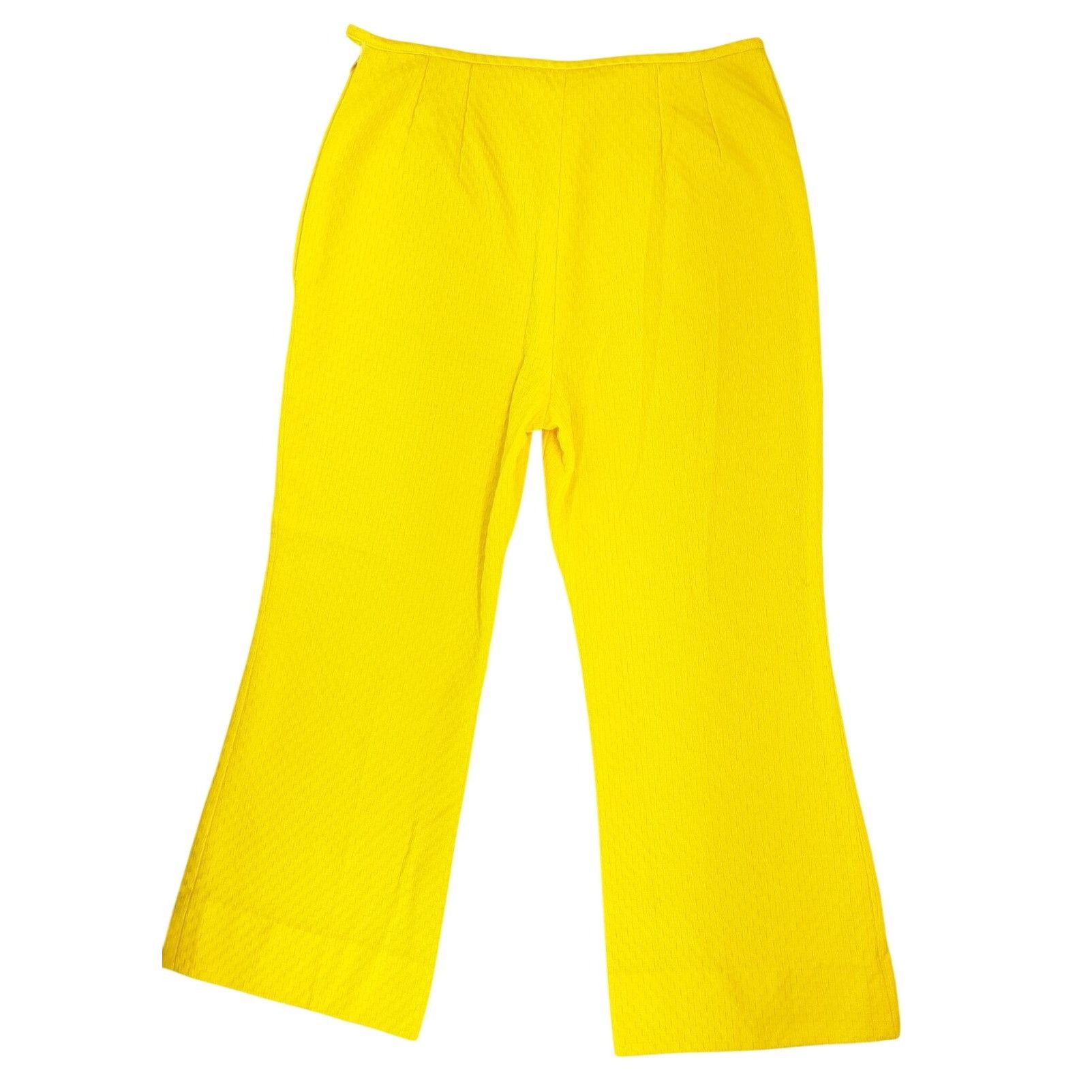 Handmade Vintage Handmade Yellow Polyester Texture Wide-Leg Crop Pant Size 29" - 1 Thumbnail