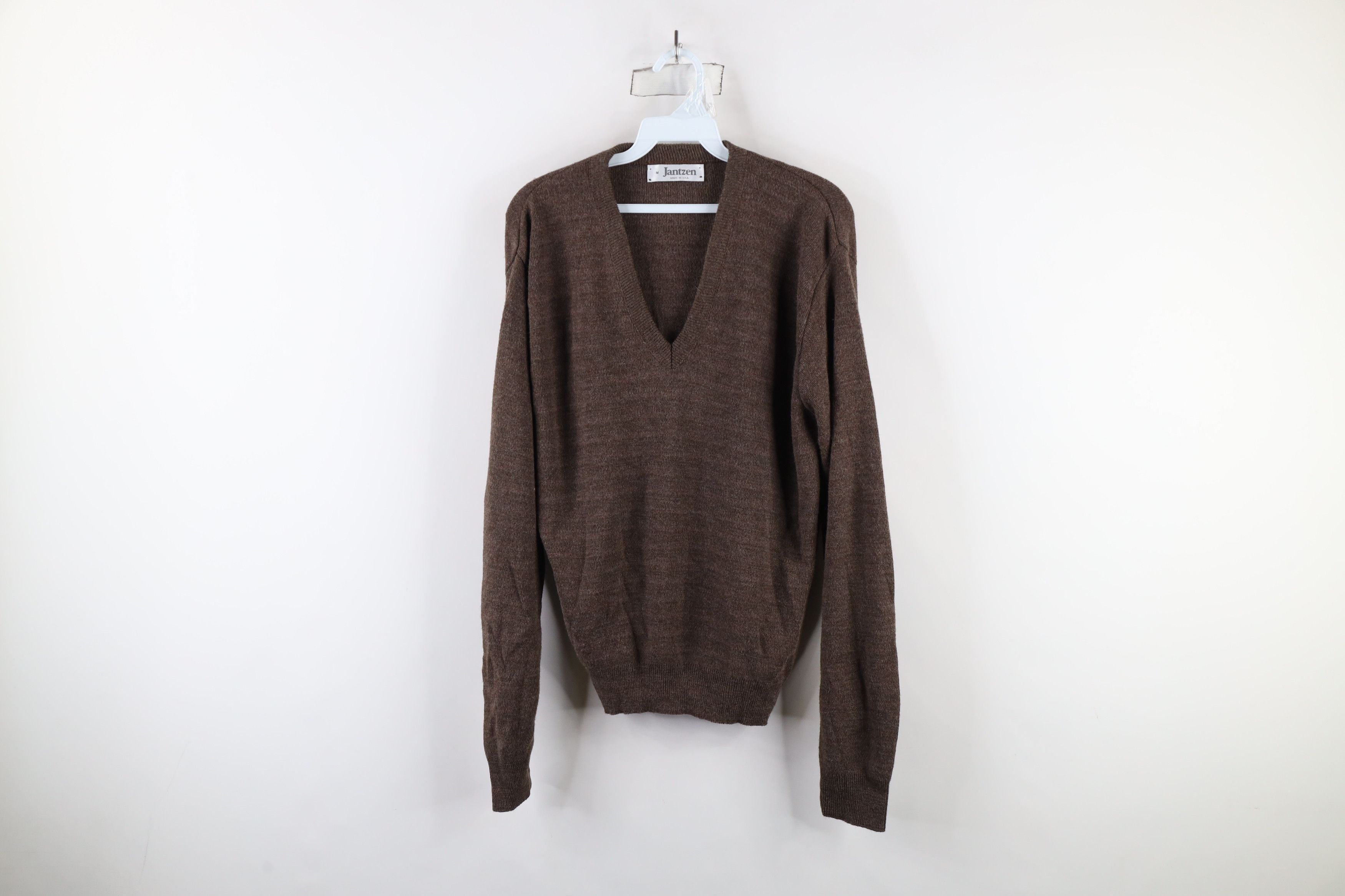 Vintage Vintage 70s Streetwear Blank Knit V-Neck Sweater Brown USA Size US M / EU 48-50 / 2 - 1 Thumbnail
