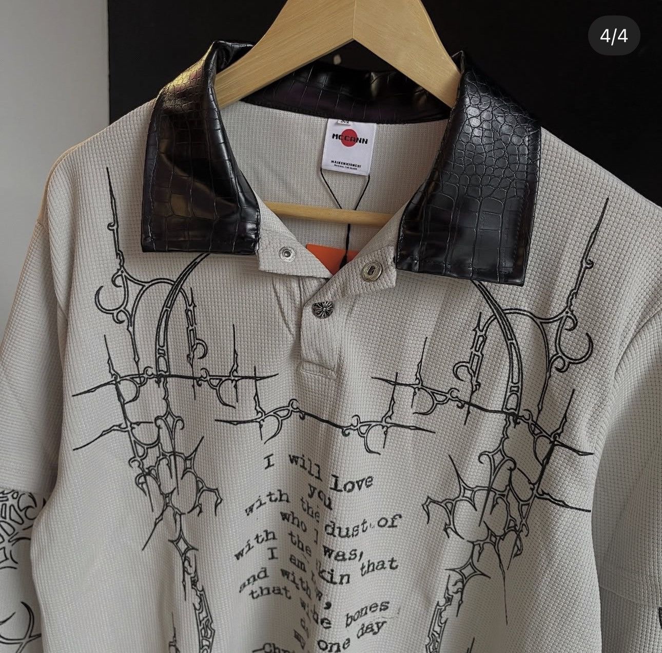 Other Graphic Long Sleeve Polo Shirt with Faux Leather Collar. Size US L / EU 52-54 / 3 - 2 Thumbnail