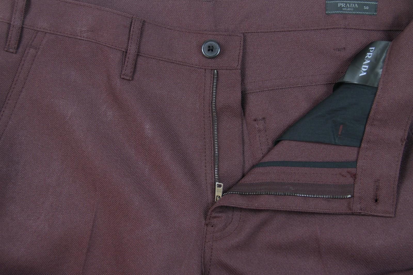 Prada Prada Men's F/W 17 Burgundy Twill Rubber Logo Trouser 50 Size US 44 / EU 60 - 6 Thumbnail