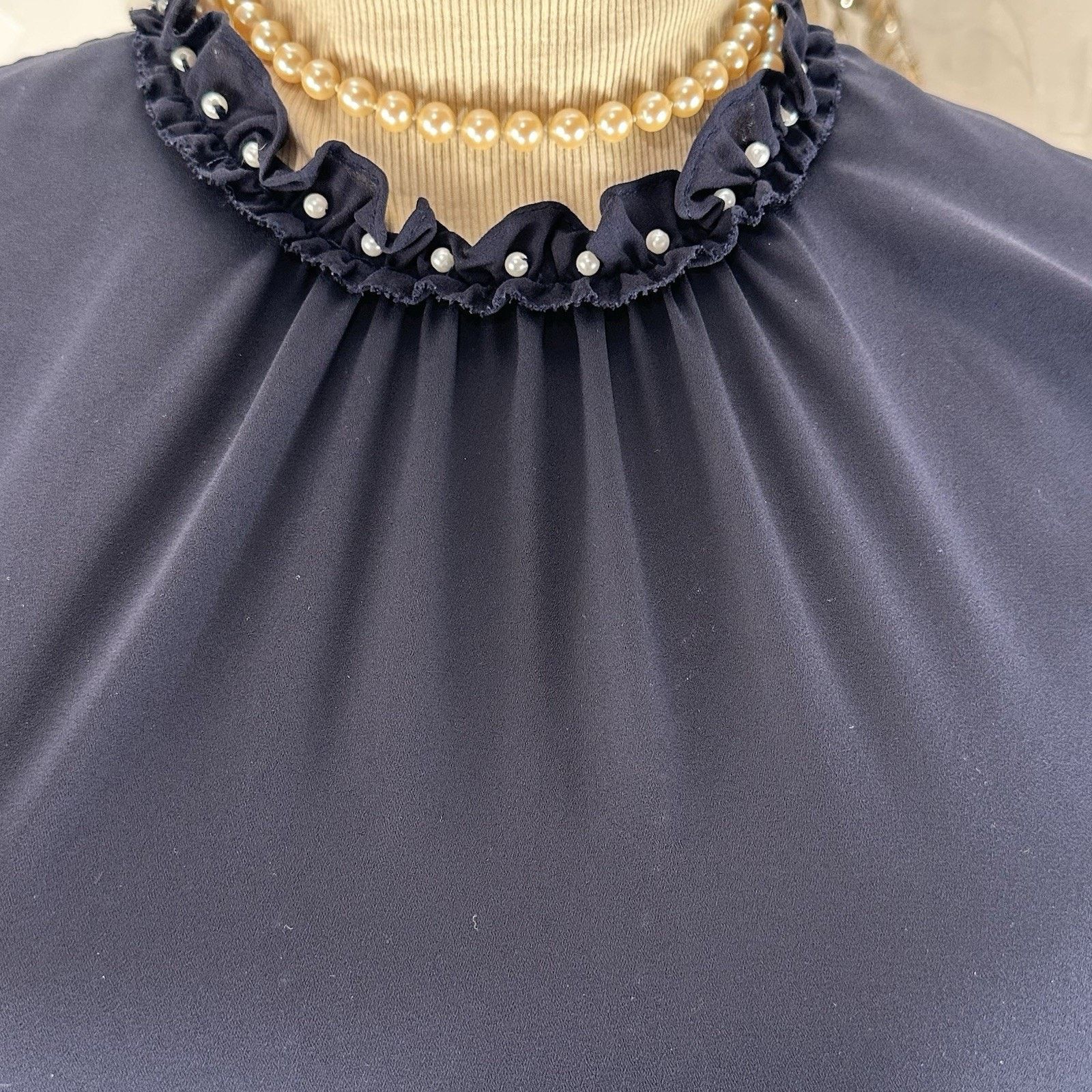 Karl Lagerfeld Karl Lagerfeld Paris L Navy Pearl Blouse Officecore Size L / US 10 / IT 46 - 5 Thumbnail