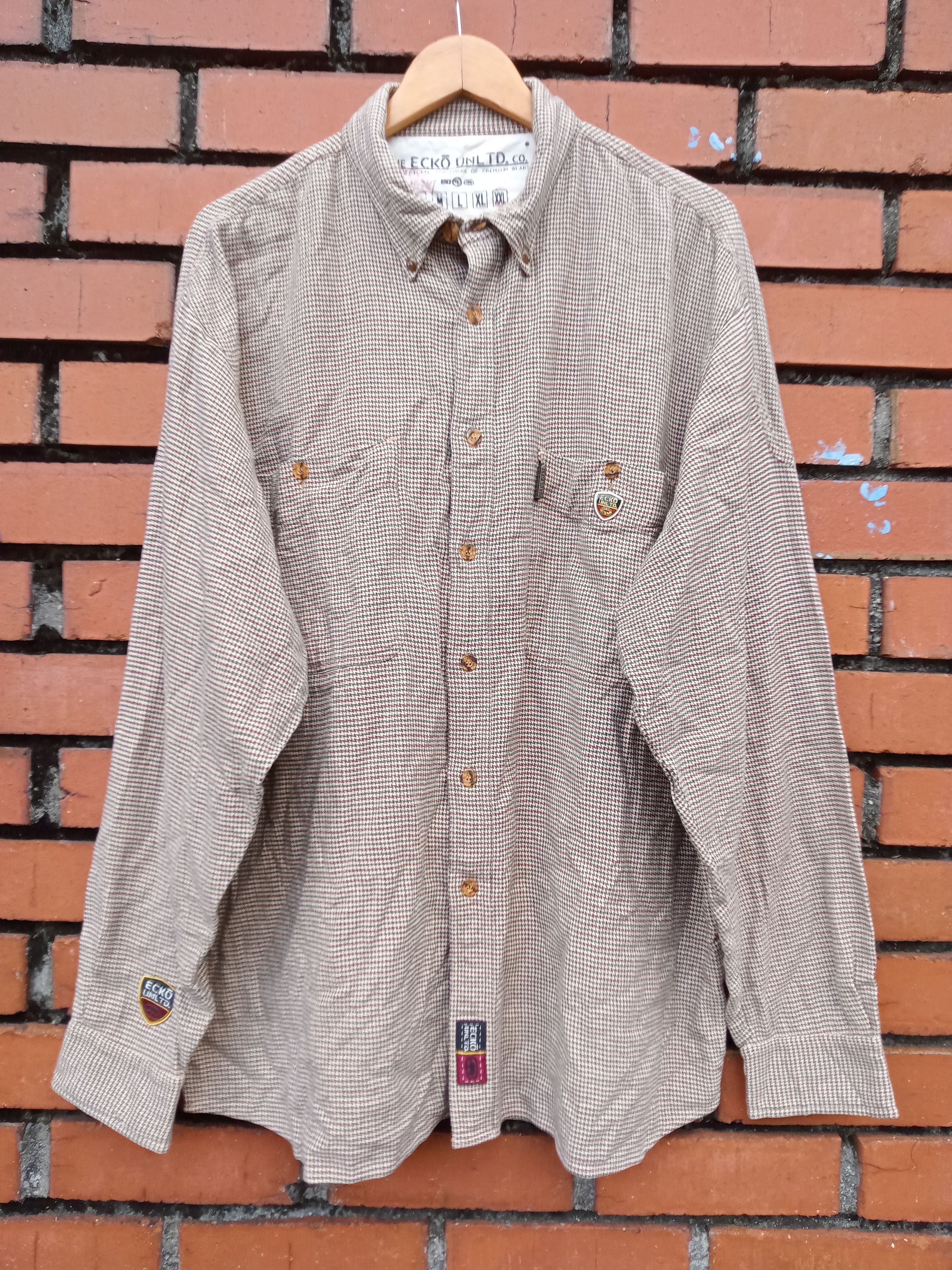 image of Vintage Ecko Unltd.houndstoott Flannel Shirt in Brown, Men's (Size 2XL)