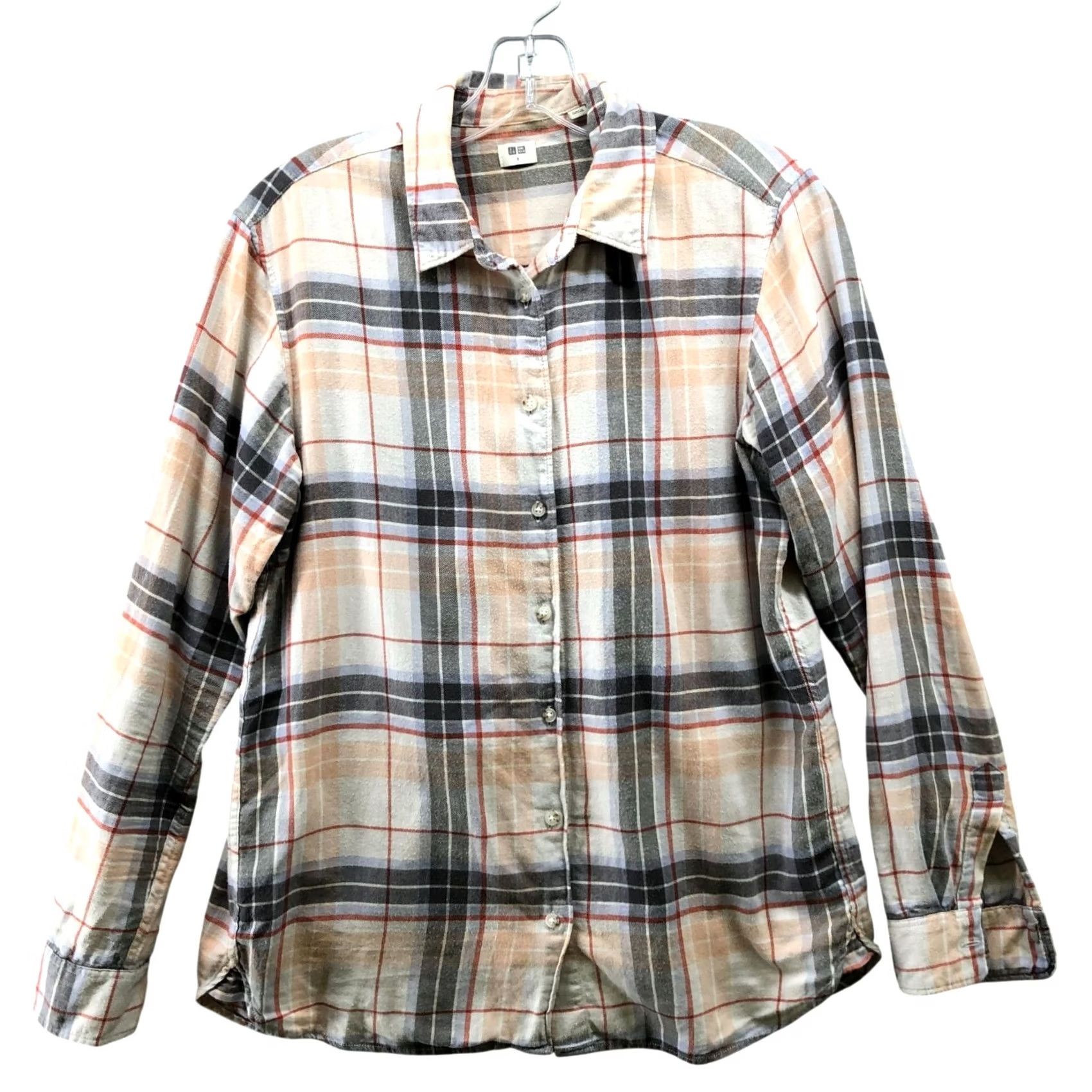 Uniqlo Uniqlo Flannel Shirt Mens S Long Sleeve Lightweight Cotton Cream Plaid Overshirt Size US S / EU 44-46 / 1 - 2 Thumbnail