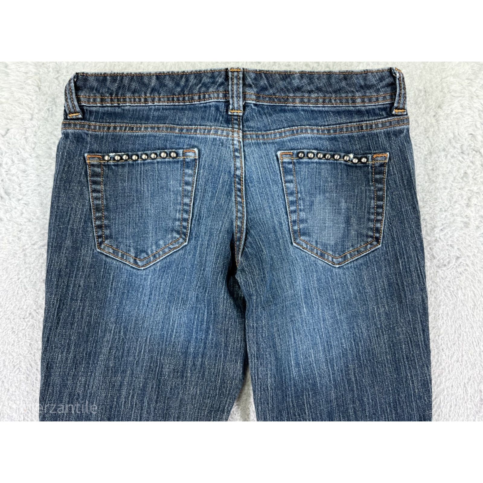 Mossimo Mossimo Jeans Womens 5 Blue Denim Straight Leg 5-Pocket Zipper Studded Embroidered Distressed Size 27" / US 4 / IT 40 - 3 Thumbnail
