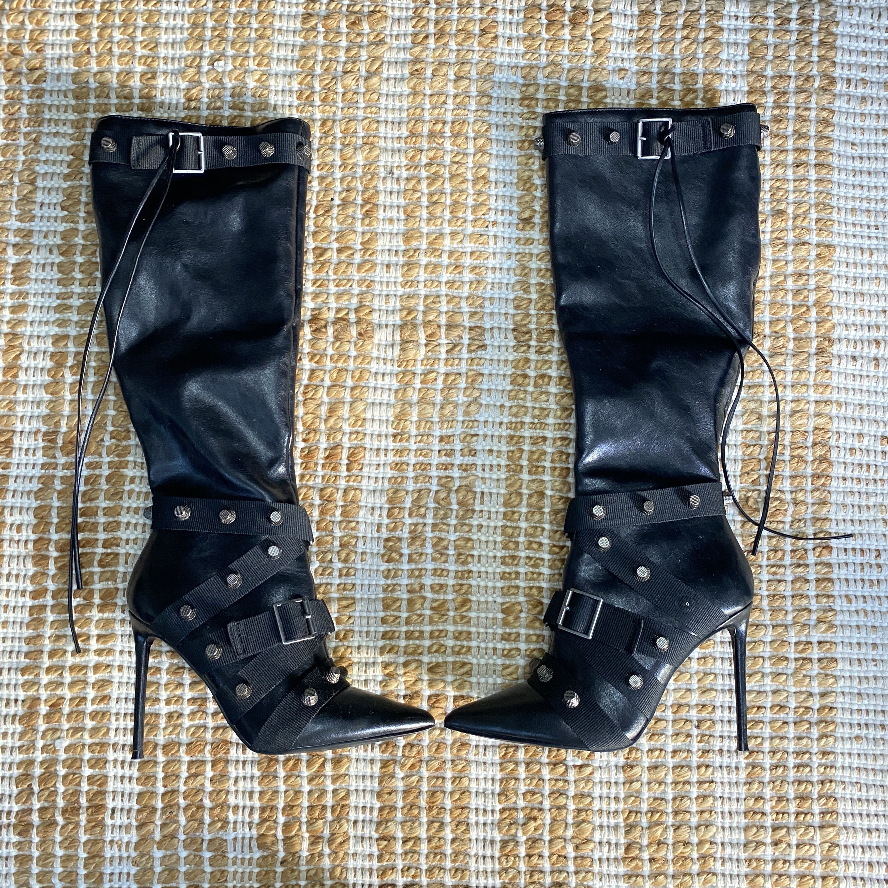 Steve Madden Steve Madden Black Faux Leather Strappy Studded Boots Size US 7.5 / IT 37.5 - 13 Thumbnail