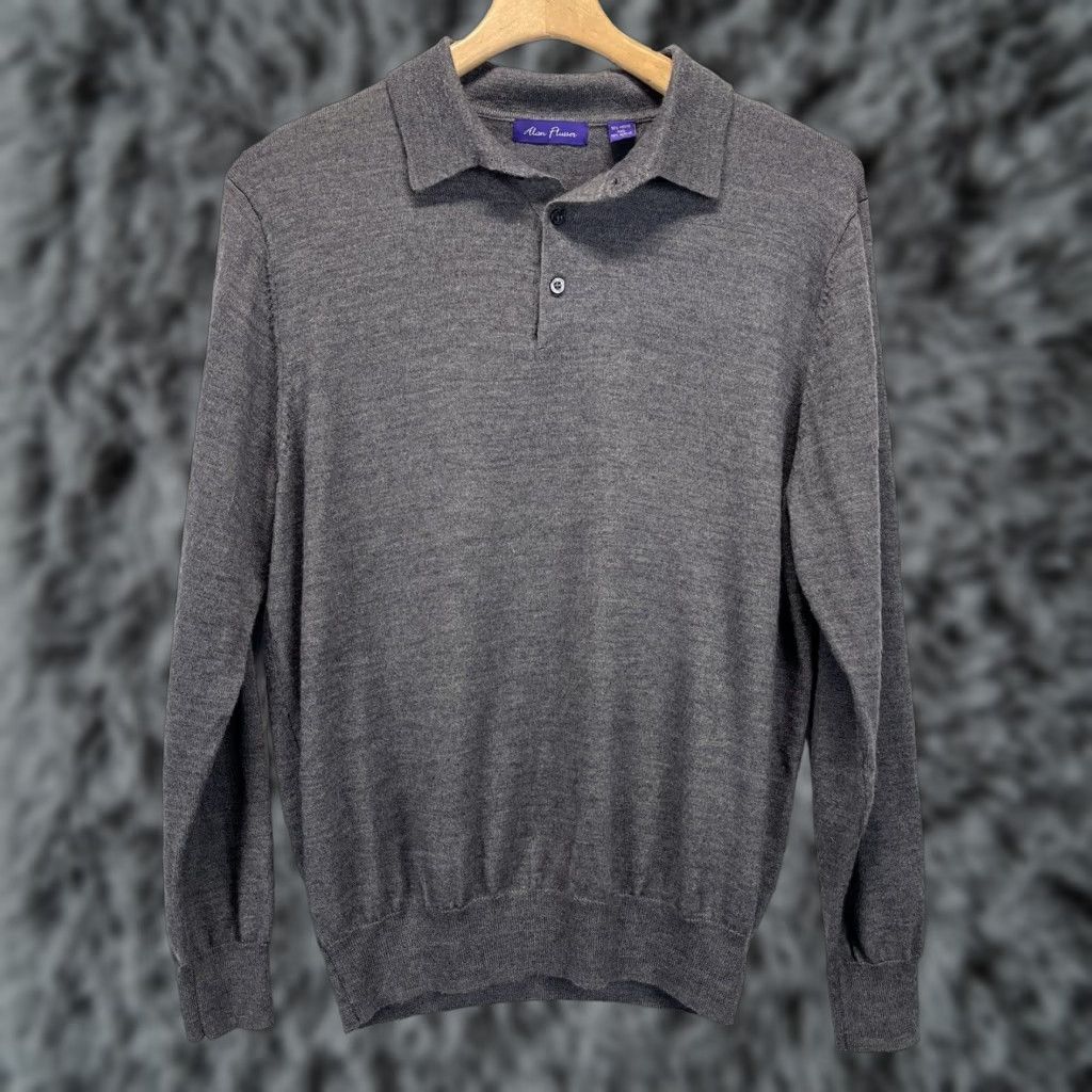 Vintage VINTAGE Alan Flusser Merino Wool Blend Sweater Shirt Mens Large Gray Collared Knit, Classic Preppy, Pullover Size US L / EU 52-54 / 3 - 1 Thumbnail