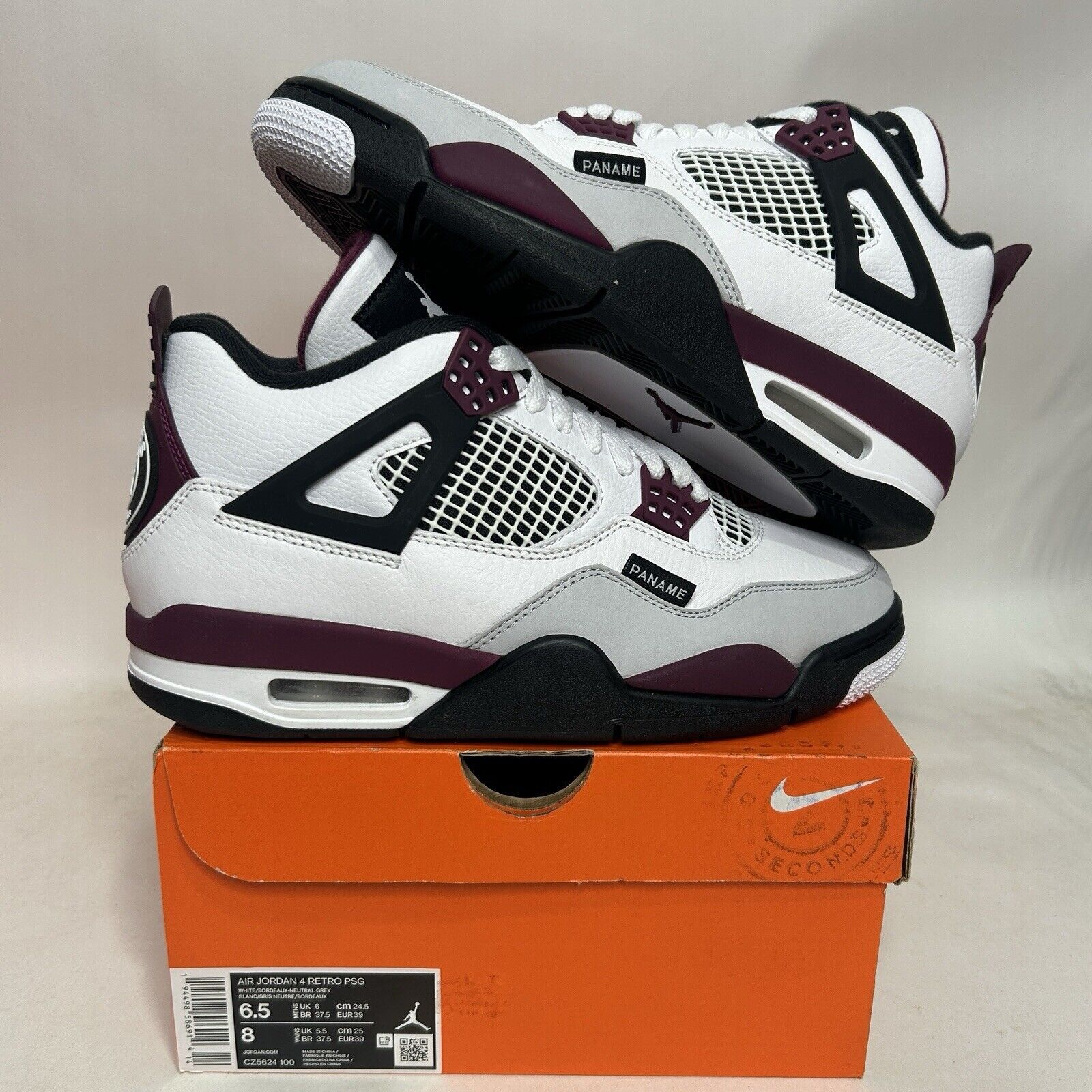 Jordan Brand Nike Air Jordan 4 Retro x Paris Saint-Germain “Bordeaux” Size US 8 / IT 38 - 1 Thumbnail
