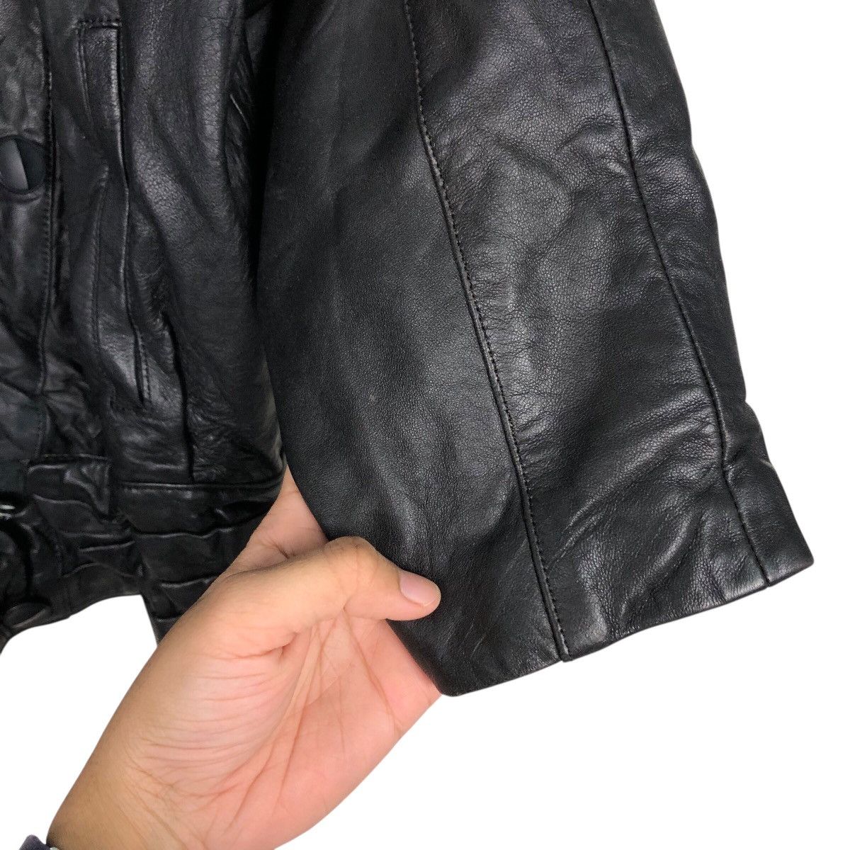Genuine Leather 📌Rich Black Vtg Biker Leather Jacket Fromage Issey Miyake Size US M / EU 48-50 / 2 - 16 Thumbnail