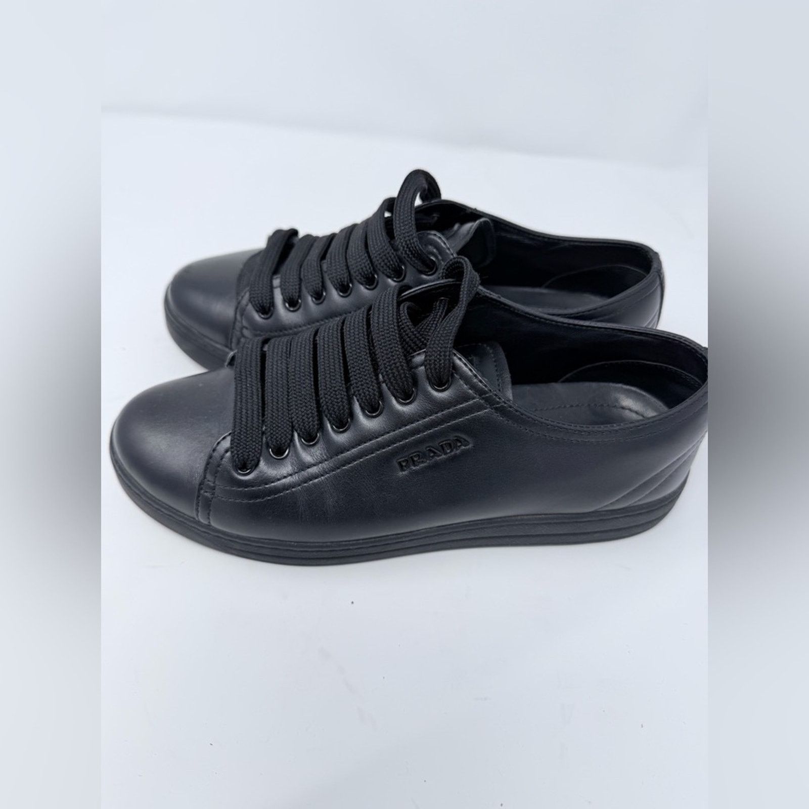 Prada Prada Black Leather Sneakers size S Size US 8 / IT 38 - 3 Thumbnail
