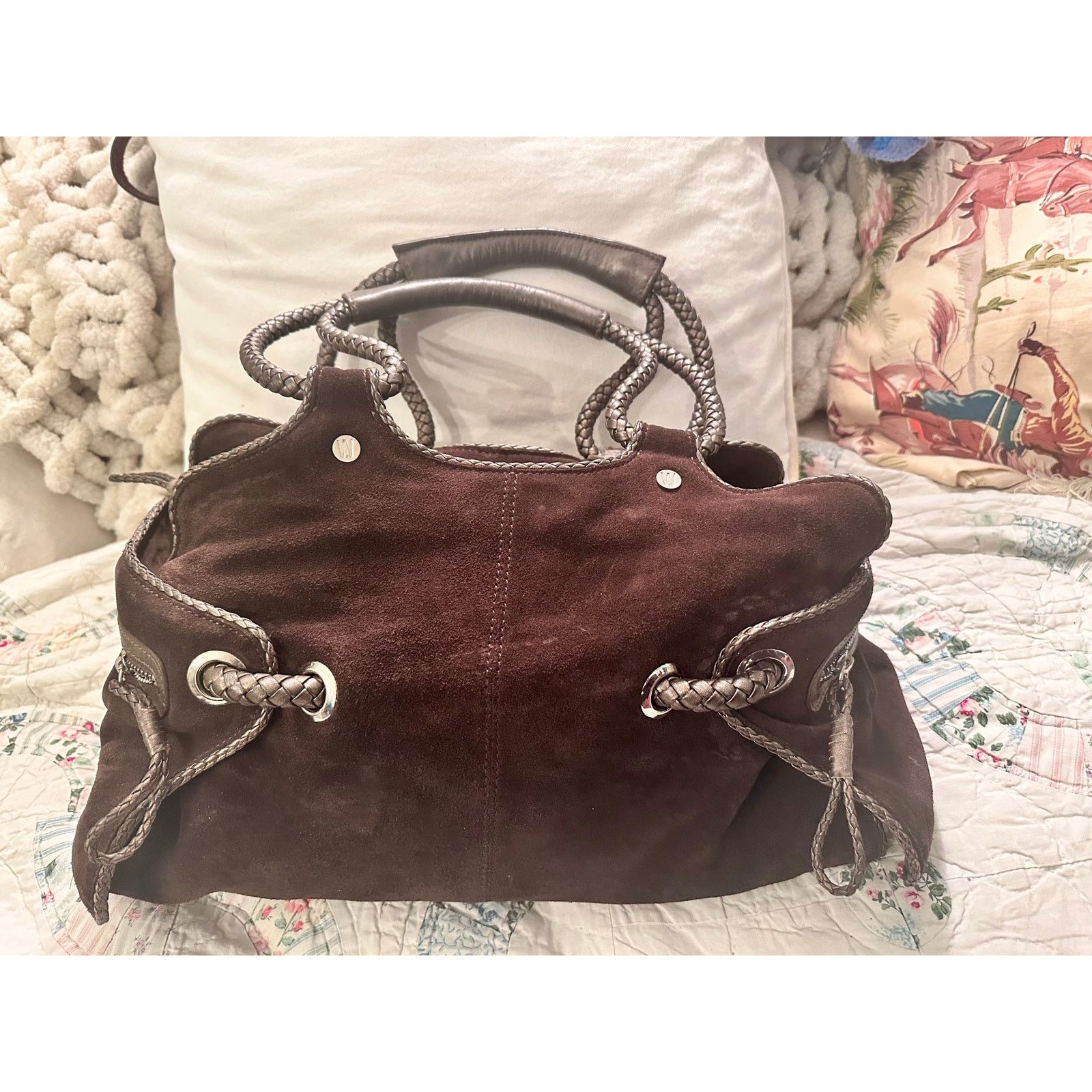Stuart Weitzman Y2K STUART WEITZMAN SLOUCHY SATCHEL BRAIDED LEATHER HANDLES Size ONE SIZE - 5 Thumbnail