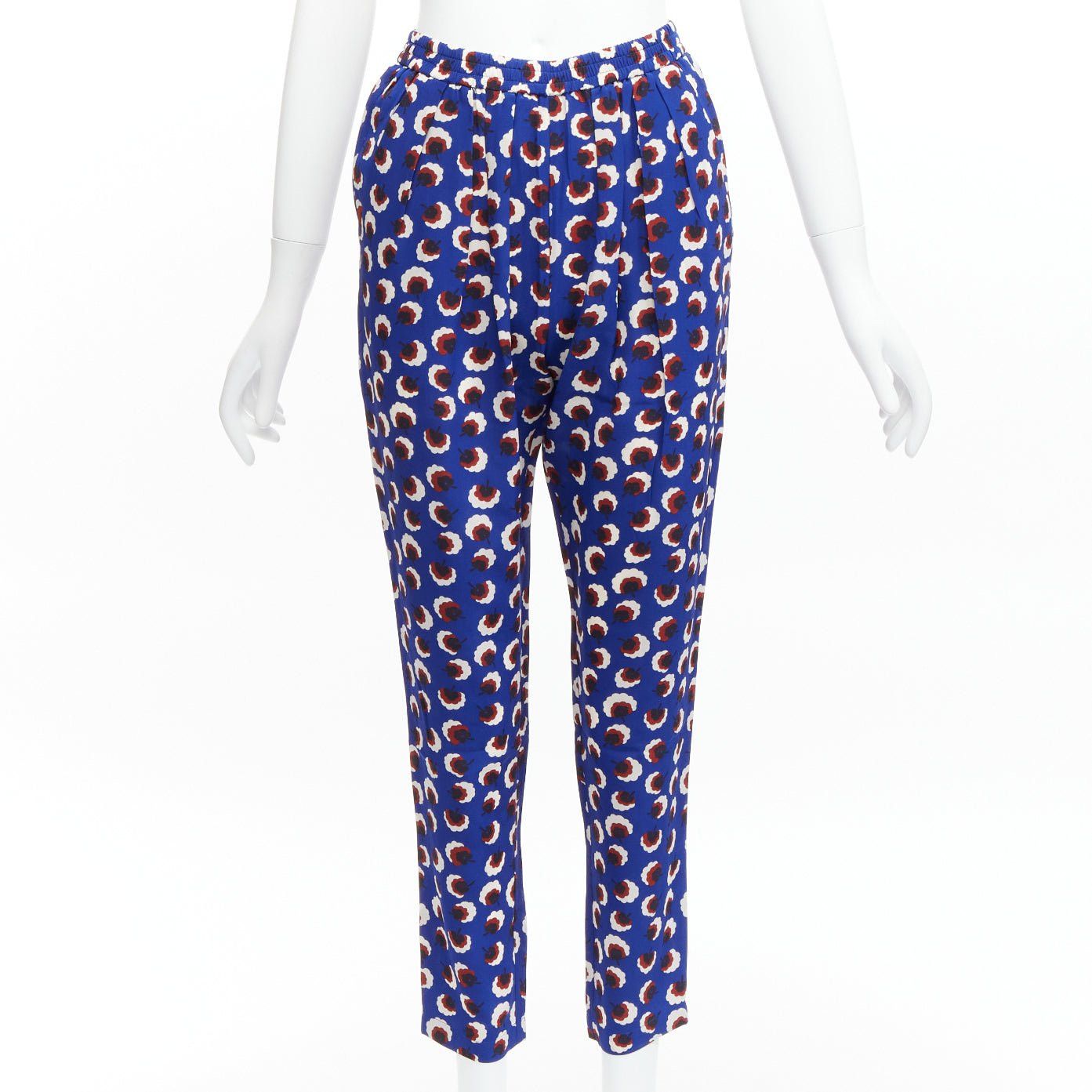 Stella McCartney STELLA MCCARTNEY 2014 blue floral print 100% silk elasticated waist cropped harem pants IT36 XXS Size 25" / US 0 / IT 36 - 1 Thumbnail