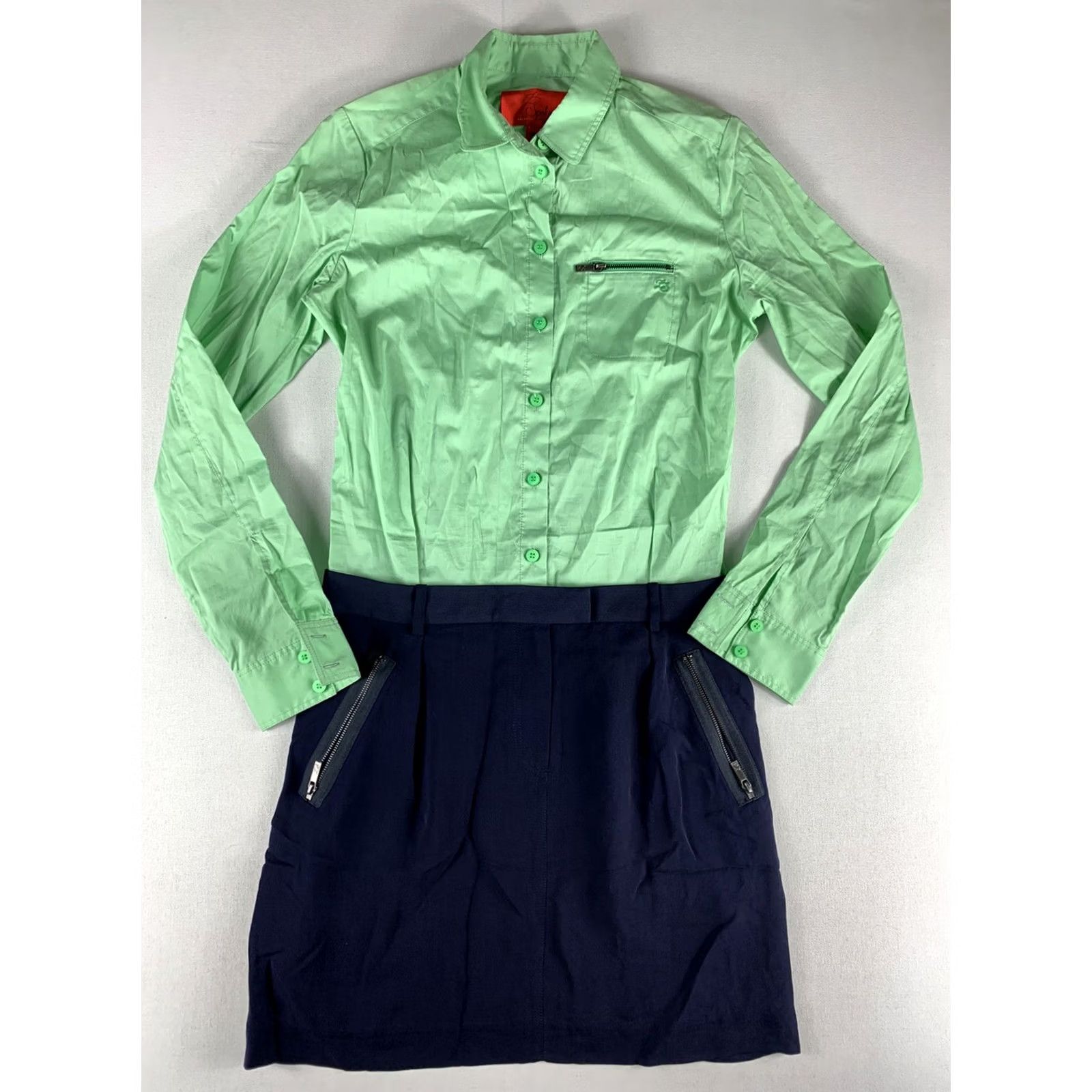 Zac Posen ZAC POSEN Z SPOKE Shirt Dress WOMENS SIZE 2 GREEN BLUE COLLARED Size XS / US 0-2 / IT 36-38 - 2 Thumbnail