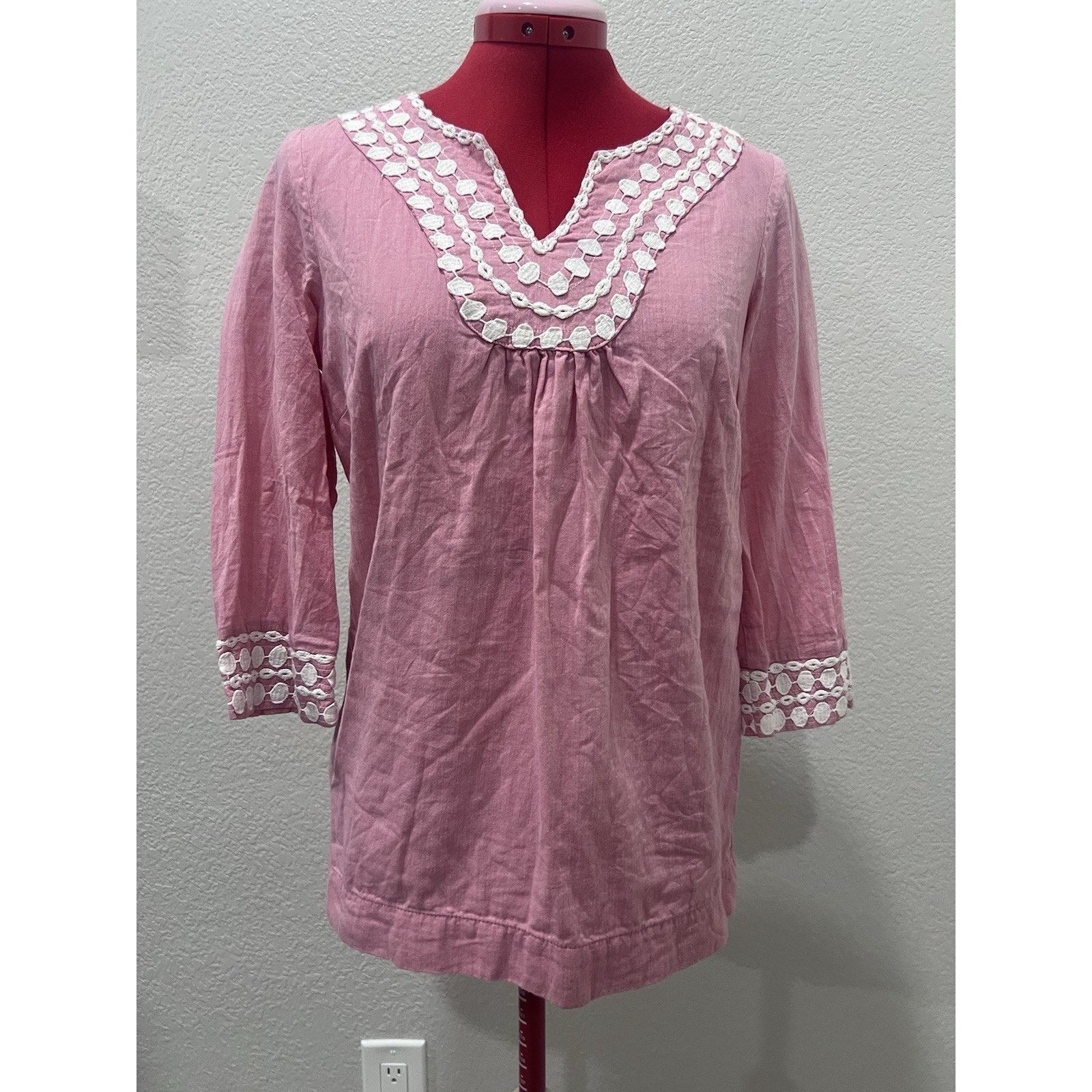 Boden Boden Light Pink Kaftan Cotton Crochet Embroidered Tunic Top Size XS / US 0-2 / IT 36-38 - 3 Thumbnail