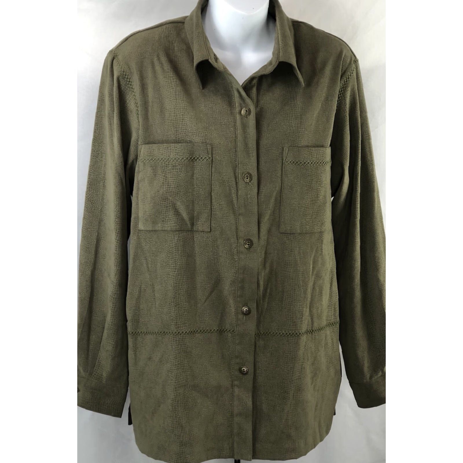 Vintage VINTAGE Alfred Dunner top Shirt Women XL Green Embroidered Crochet Pocket Y2K Rustic Bohemian 90s Streetwear Size XL / US 12-14 / IT 48-50 - 4 Thumbnail