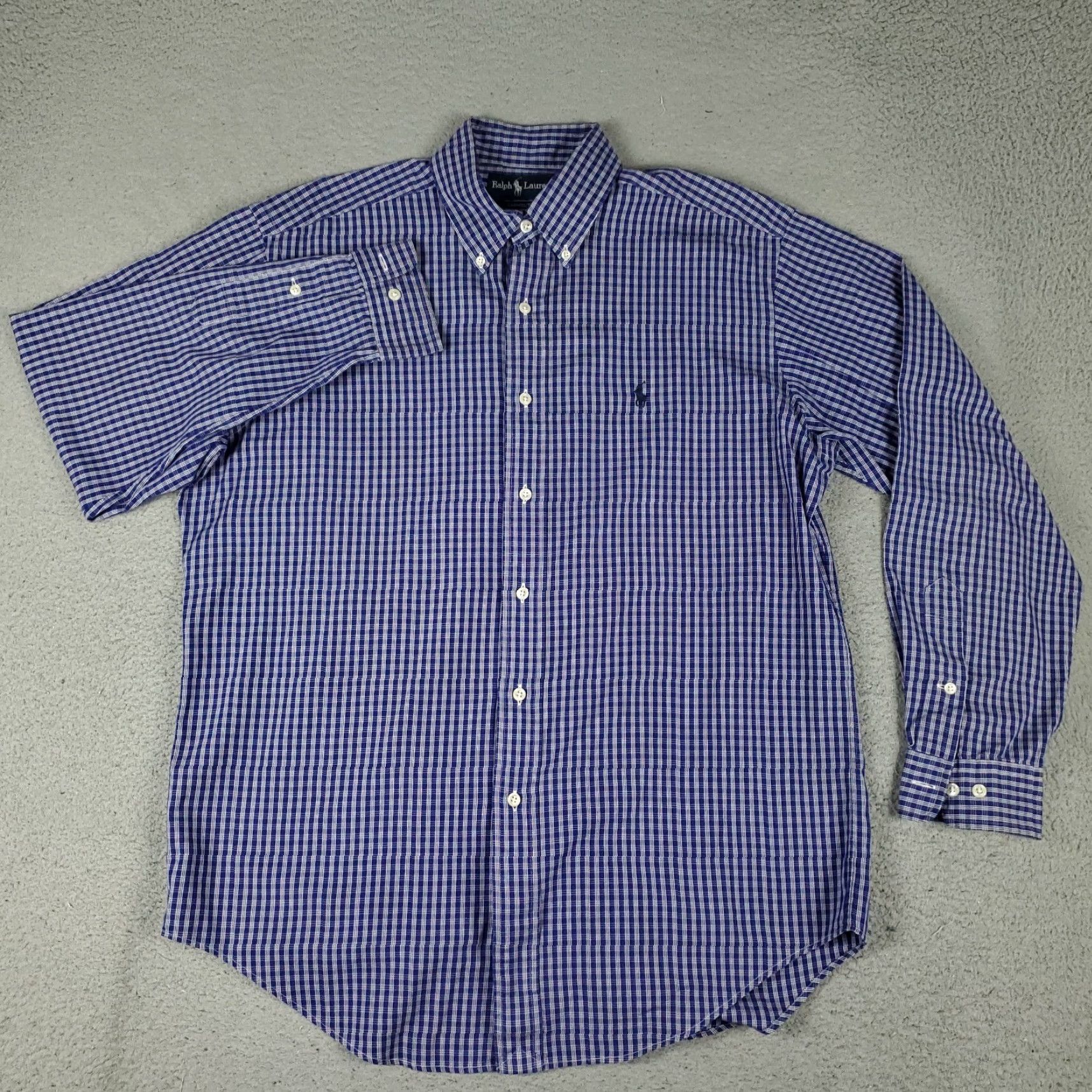Ralph Lauren Ralph Lauren Dress Shirt Mens Size 15.5 Blue Plaid Button-Up Long Sleeve Classic Cotton Size 40R - 3 Thumbnail