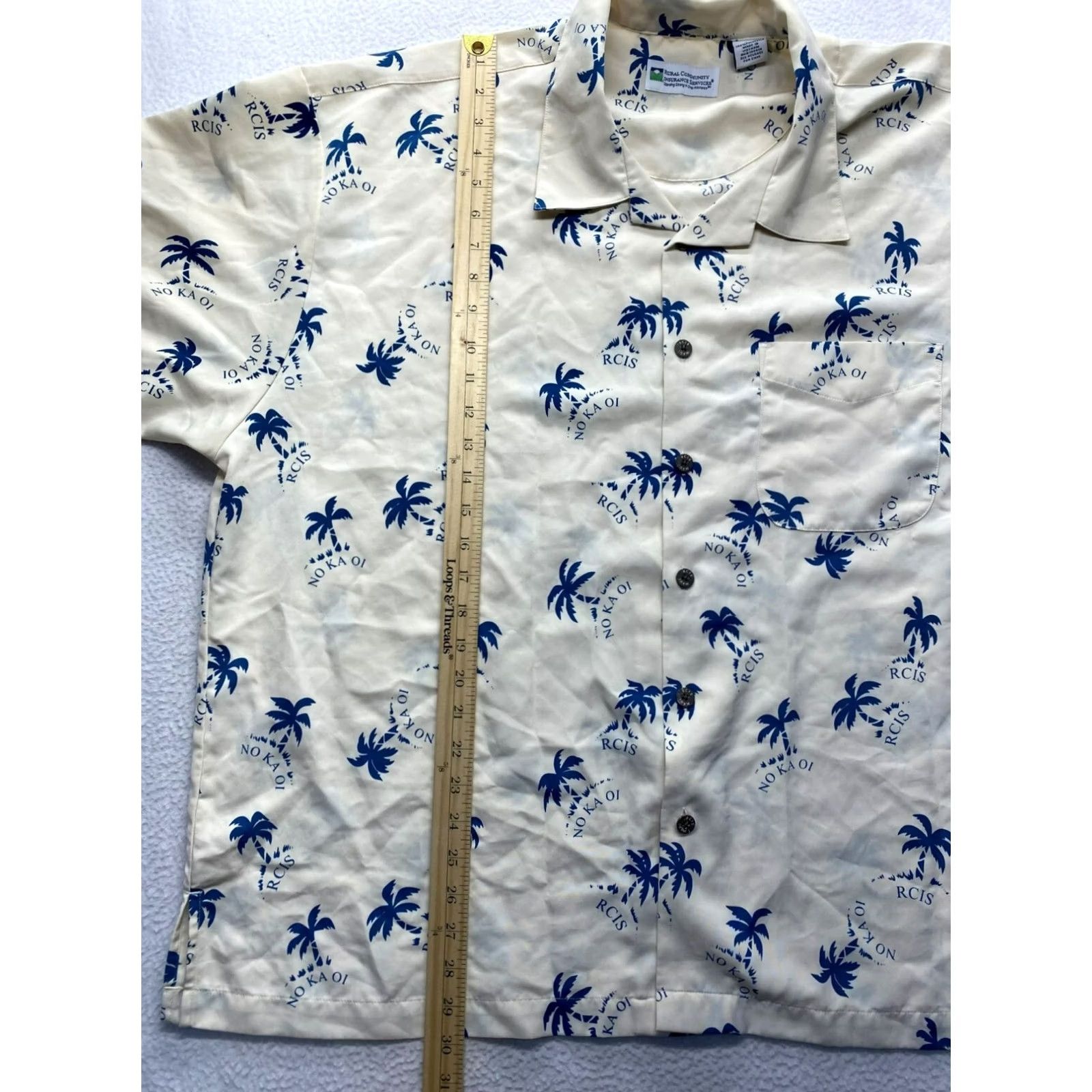 Vintage Mens Beige Hawaiian Shirt 3XL Rural Community Insurance Services Button-Up Short Sleeve Palm Tree Polyester Mens 3XL Beige Hawaiian Shirt - Like New Size US XXL / EU 58 / 5 - 5 Thumbnail